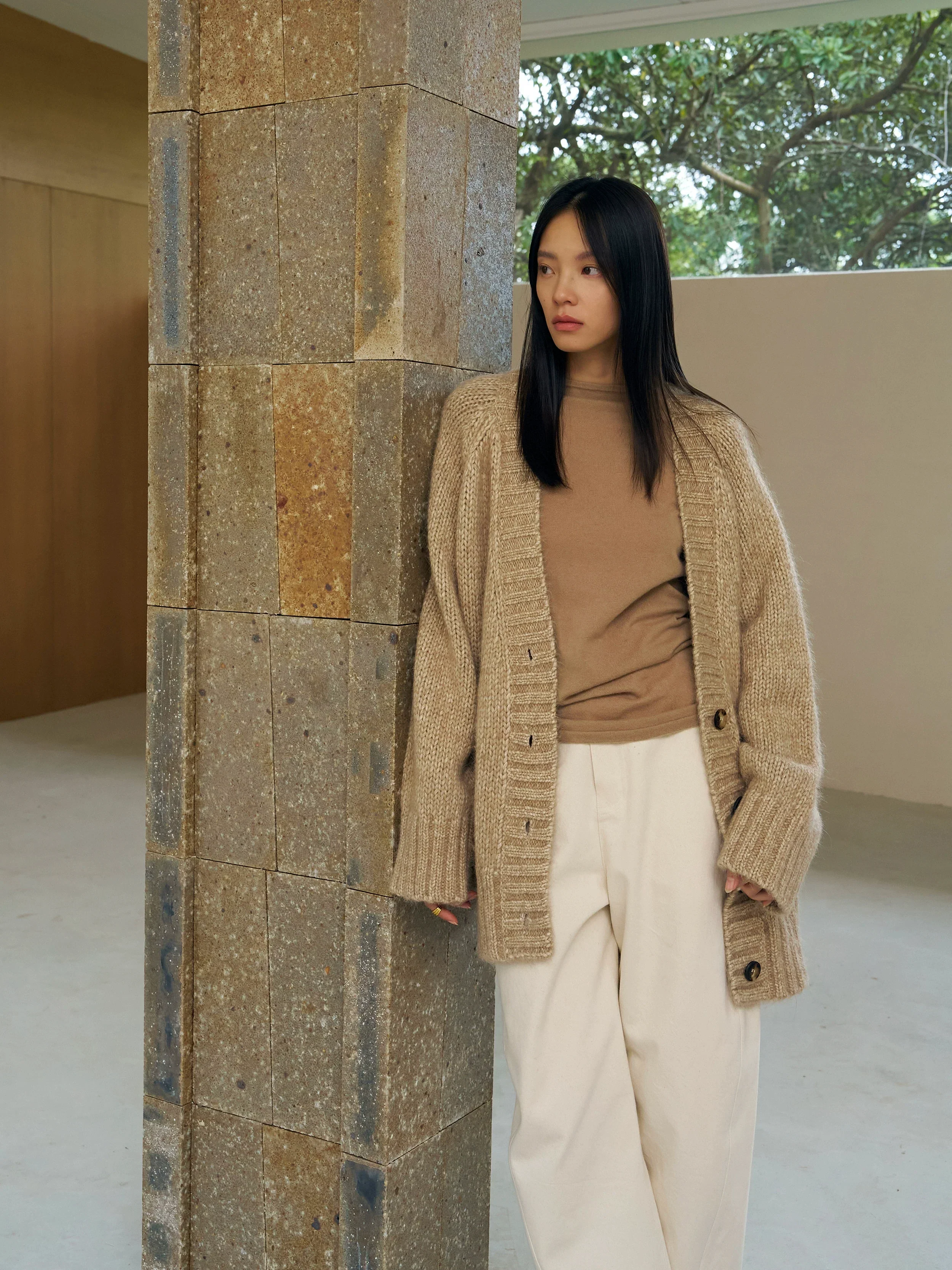 Wide-Leg Cream Trousers - Image 3