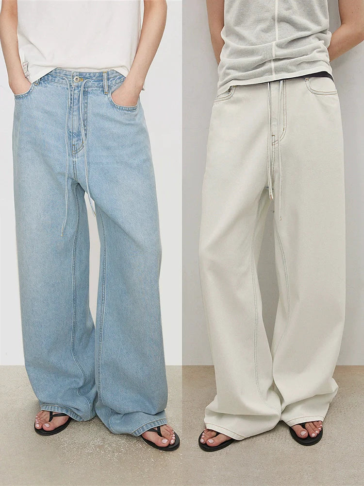 Wide-Leg Drawstring Jeans