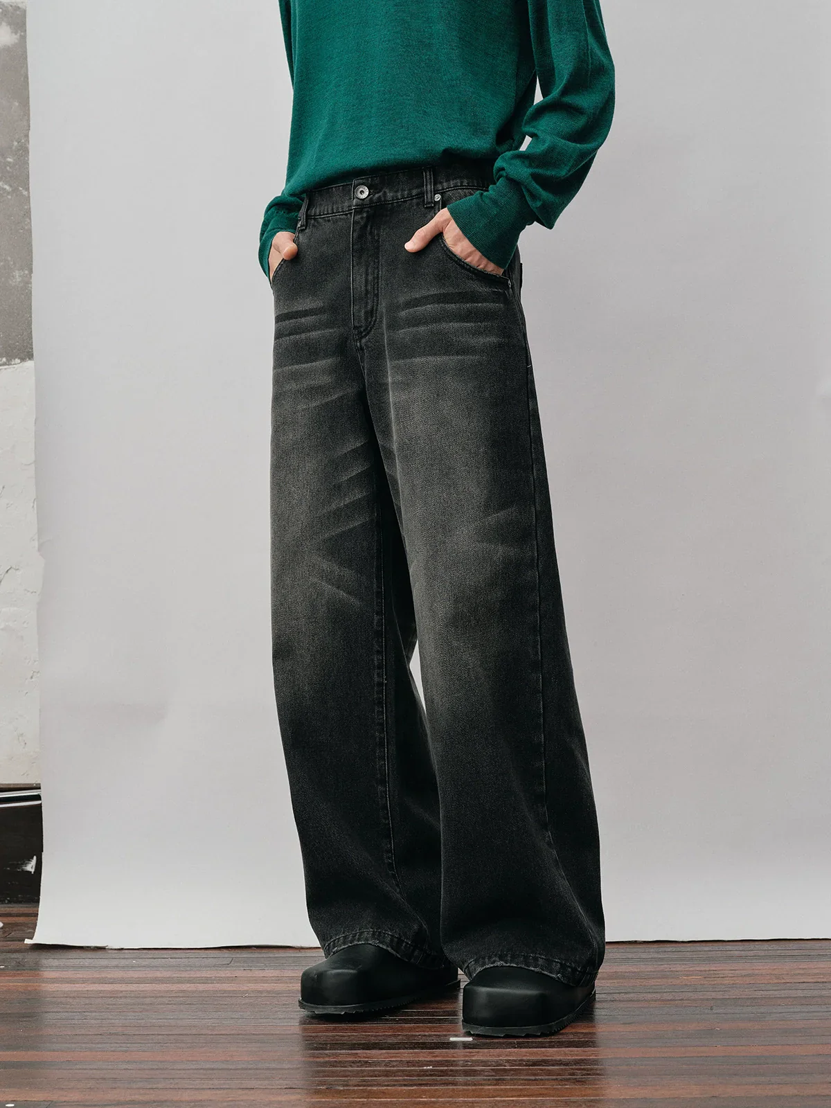 Wide-Leg Faded Denim Jeans - Image 3
