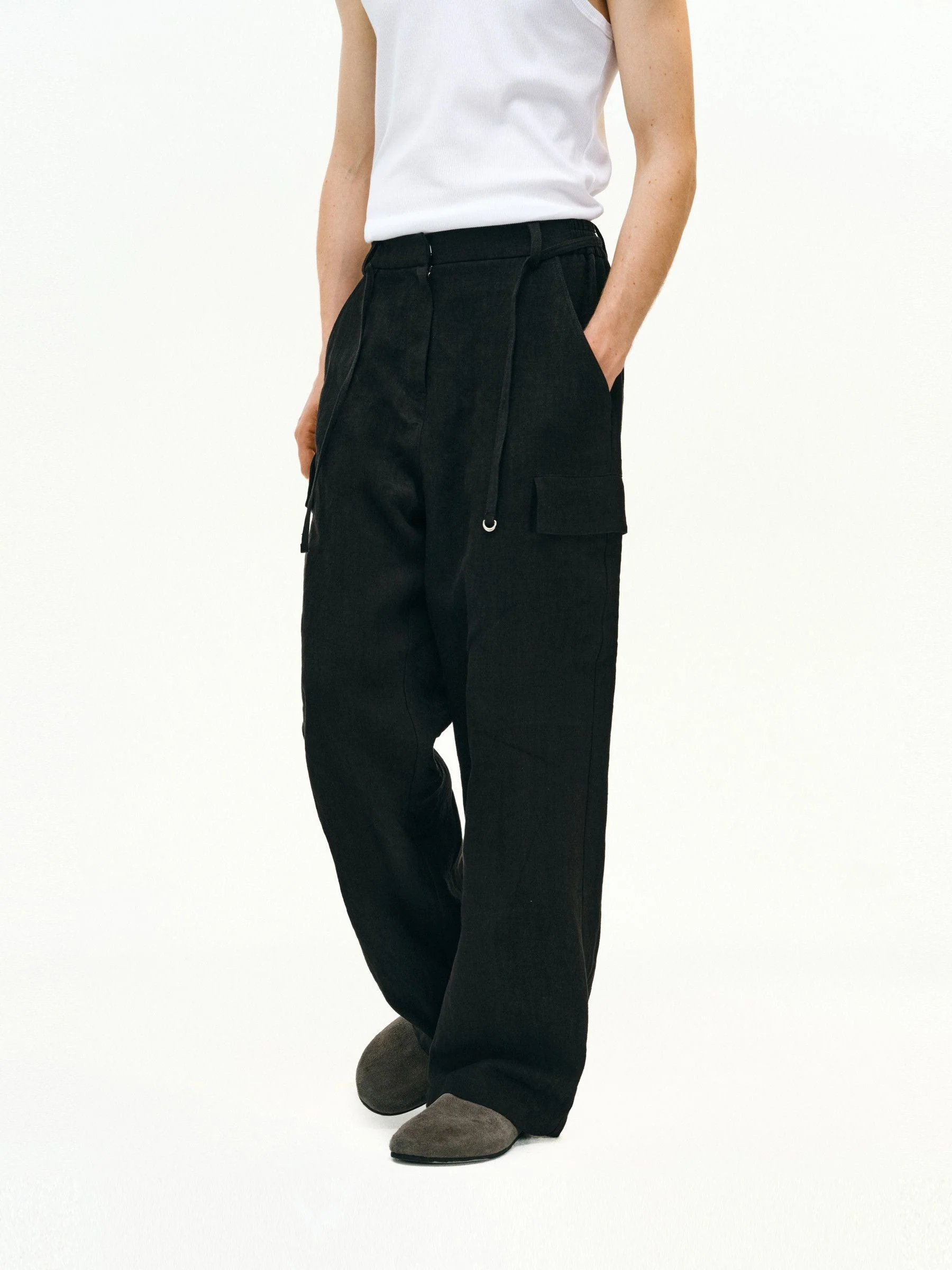 Wide-Leg Linen Cargo Pants - Image 3