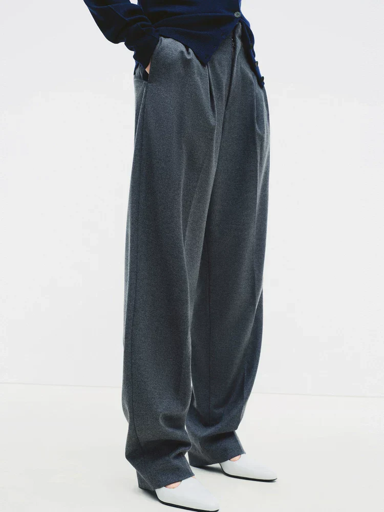 Wide-Leg Pleated Trousers