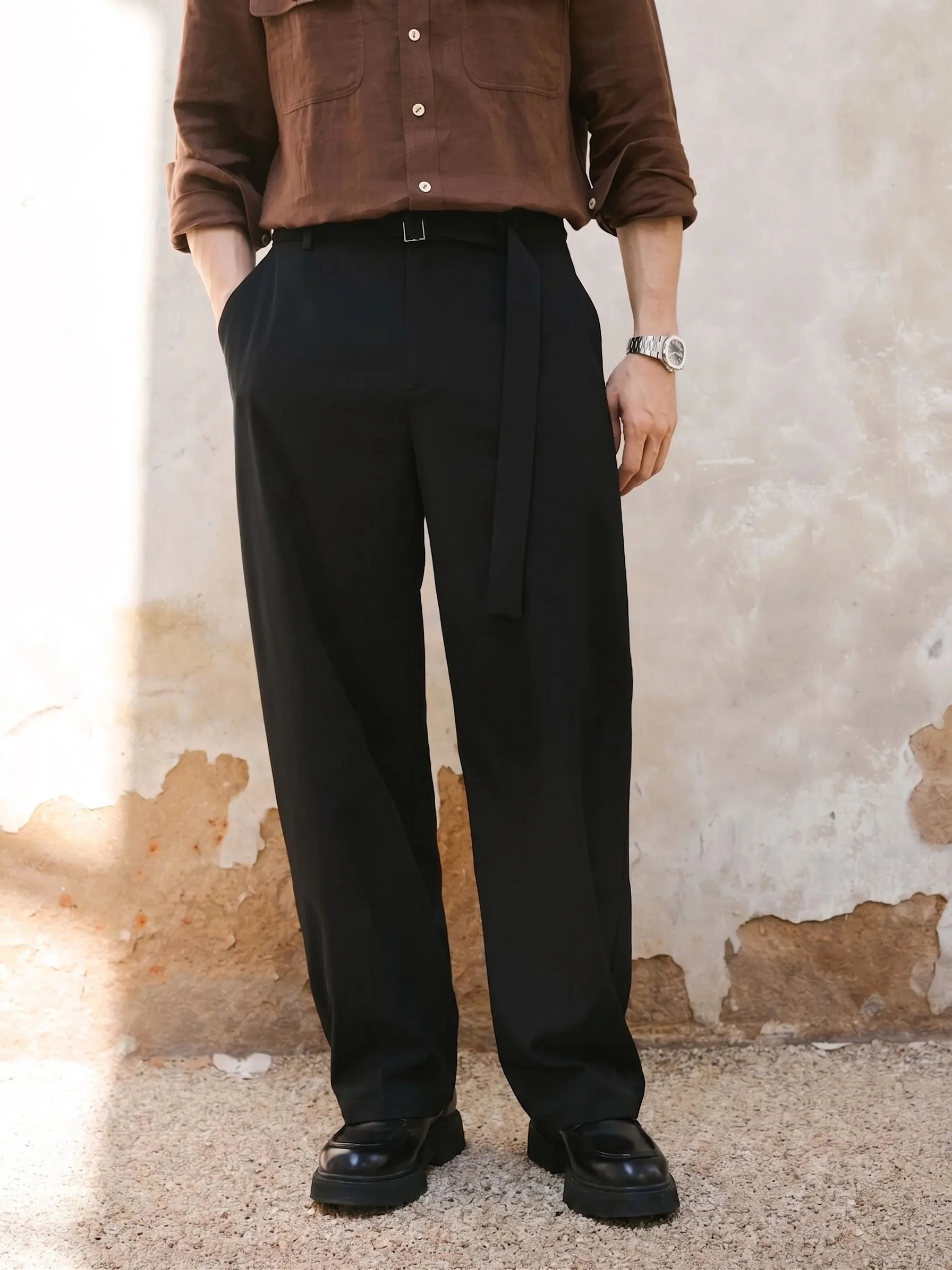 Wide-Leg Tie Trousers