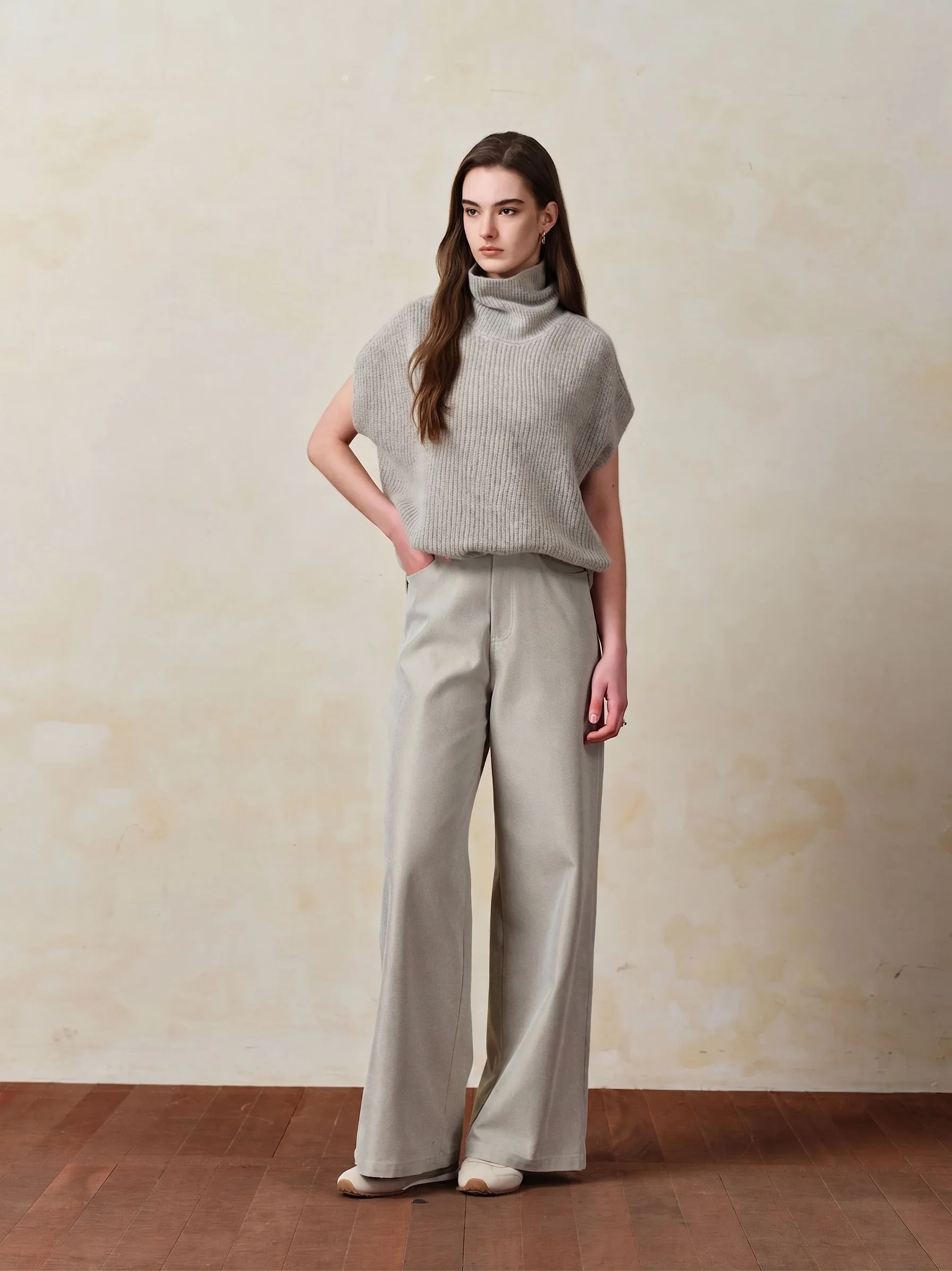 Wide-Leg Twill Pants