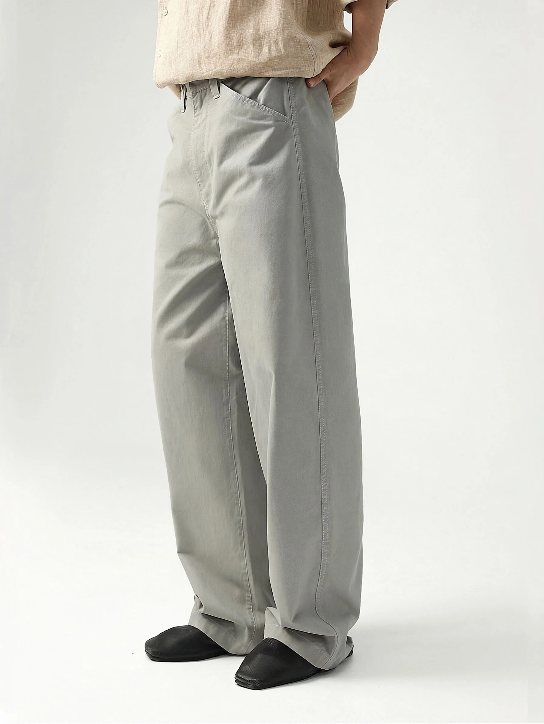 Wide-Leg Twill Trousers