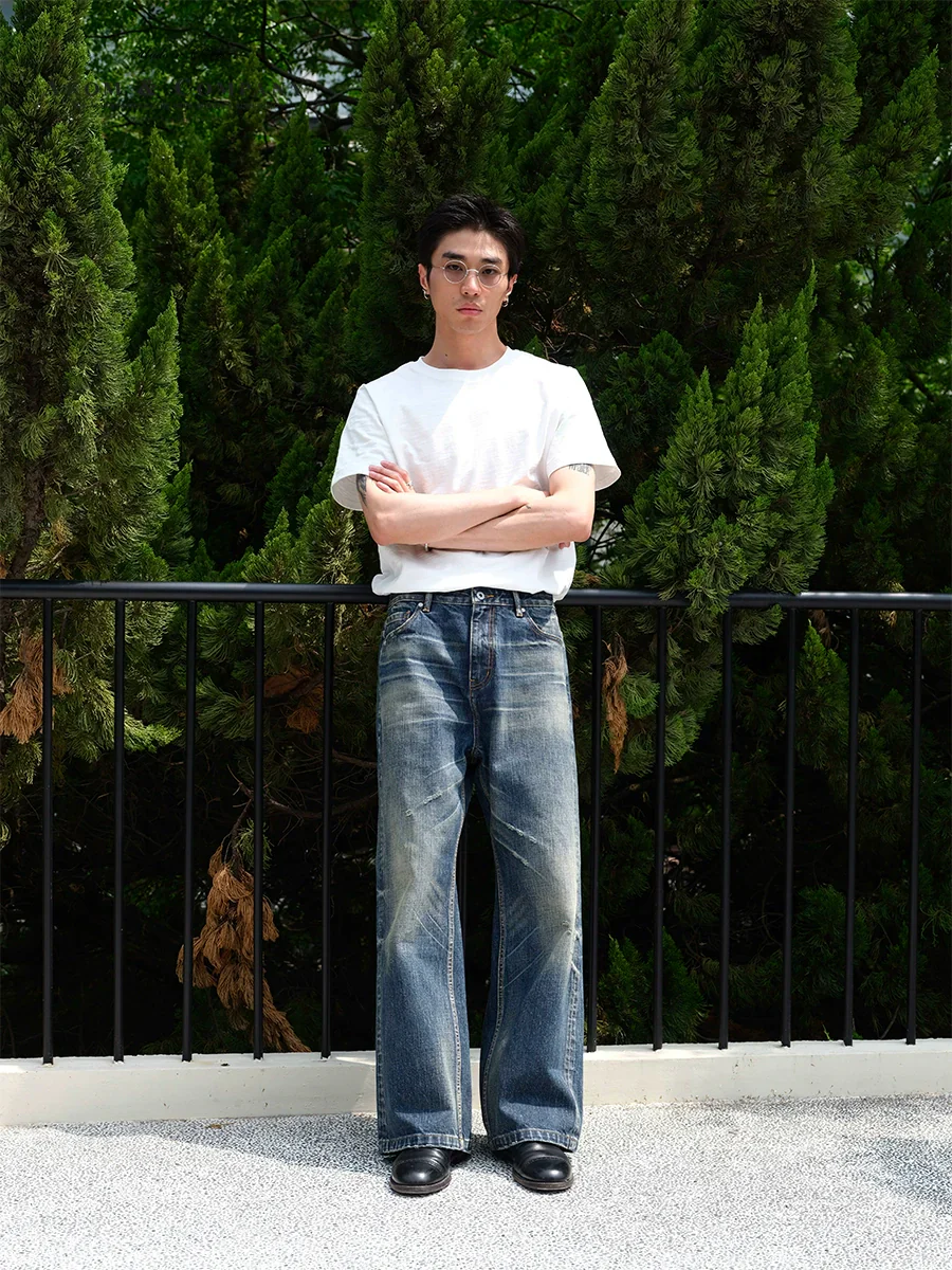 Wide-Leg Vintage-Wash Denim Jeans