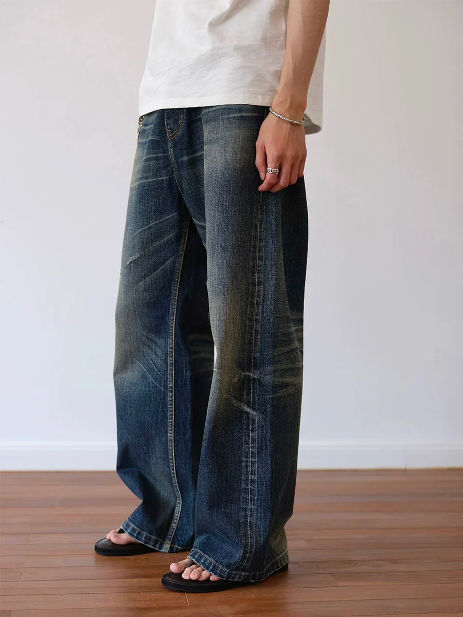 Wide-Leg Vintage-Wash Denim Jeans - Image 4