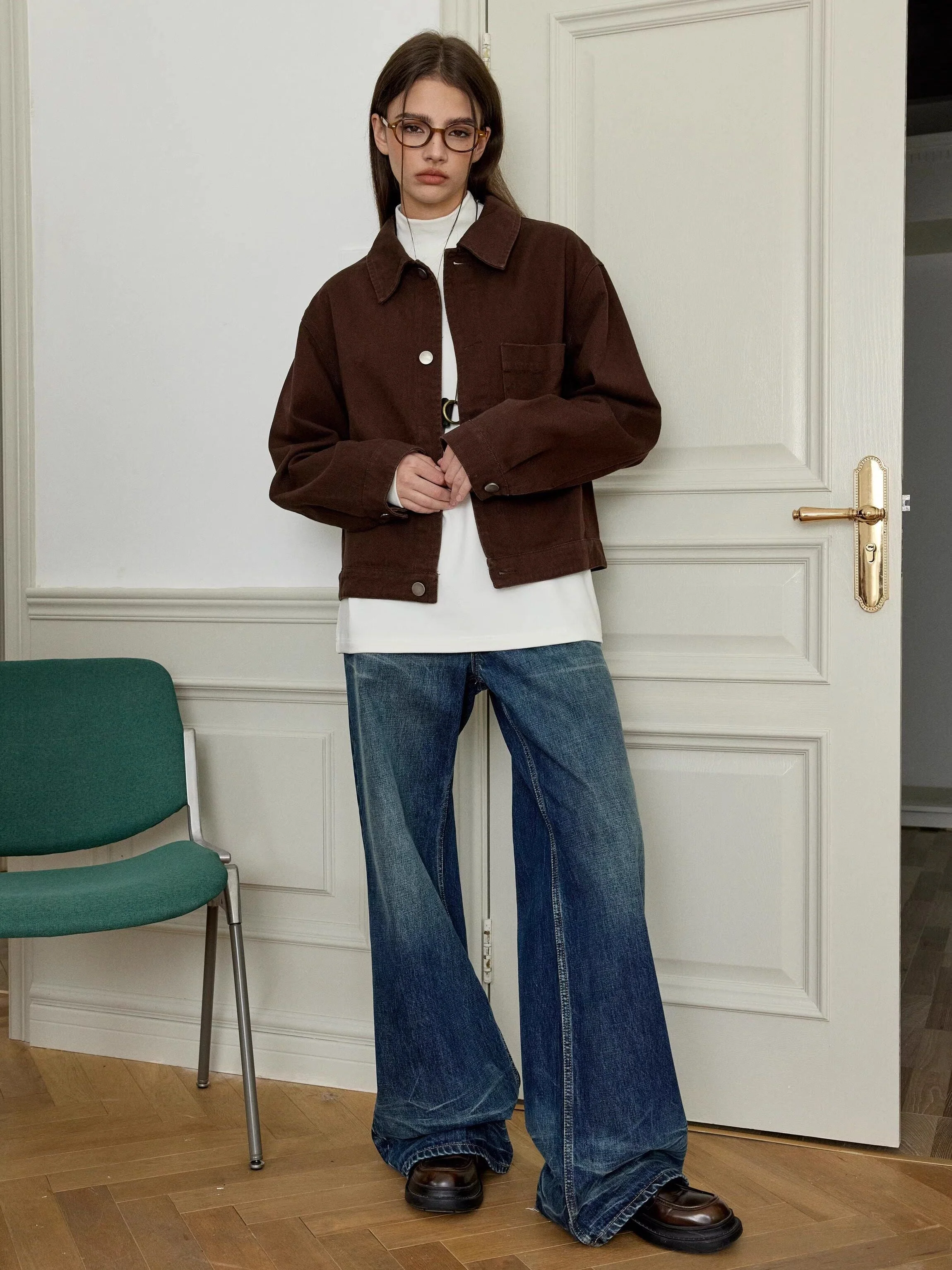 Wide-Leg Washed Jeans
