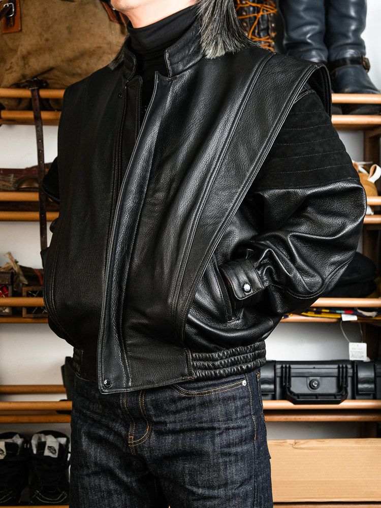 Wide-Shoulder Leather Jacket - Image 4