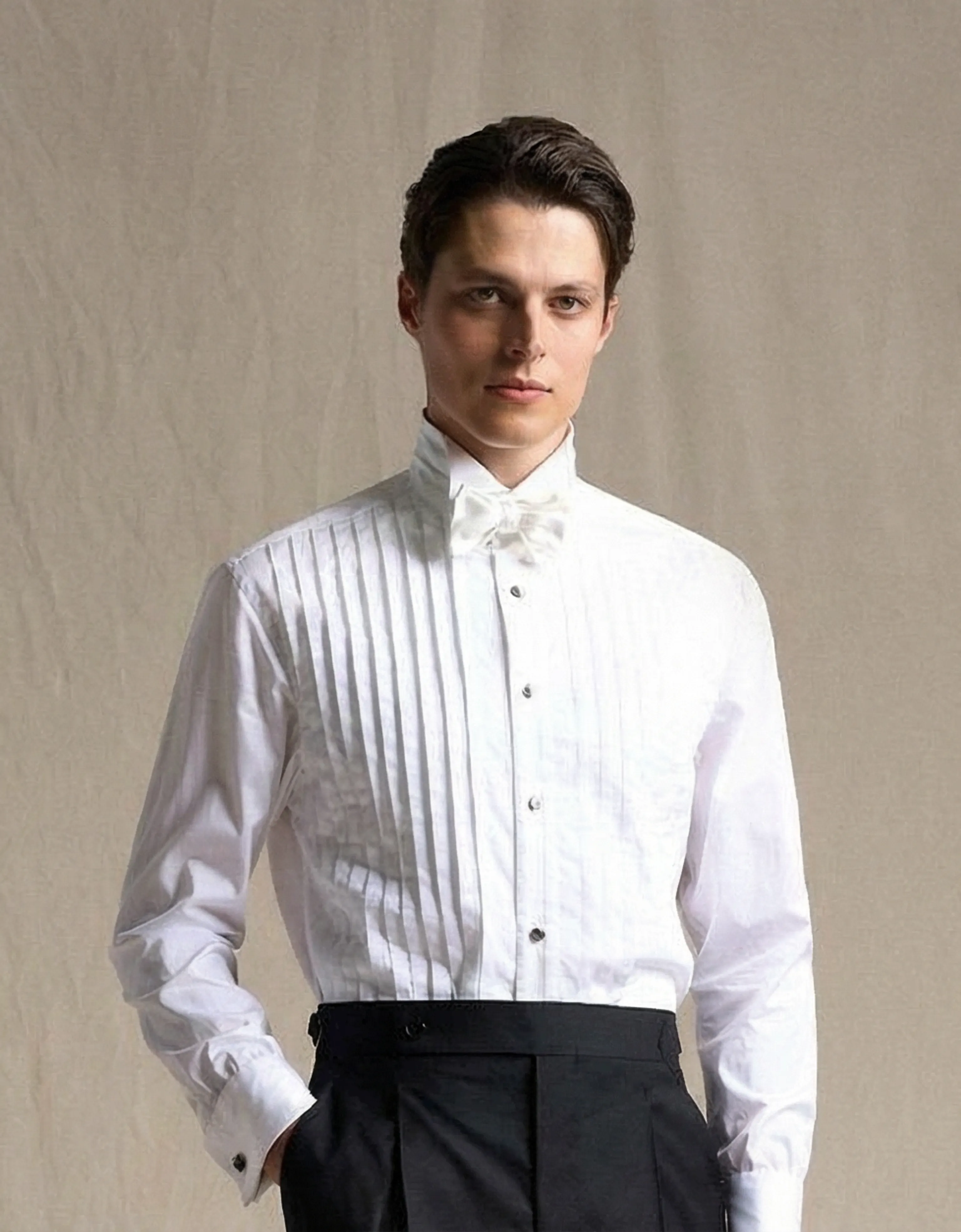 Wing Collar Pleated-Bib Tuxedo Shirt - Image 5