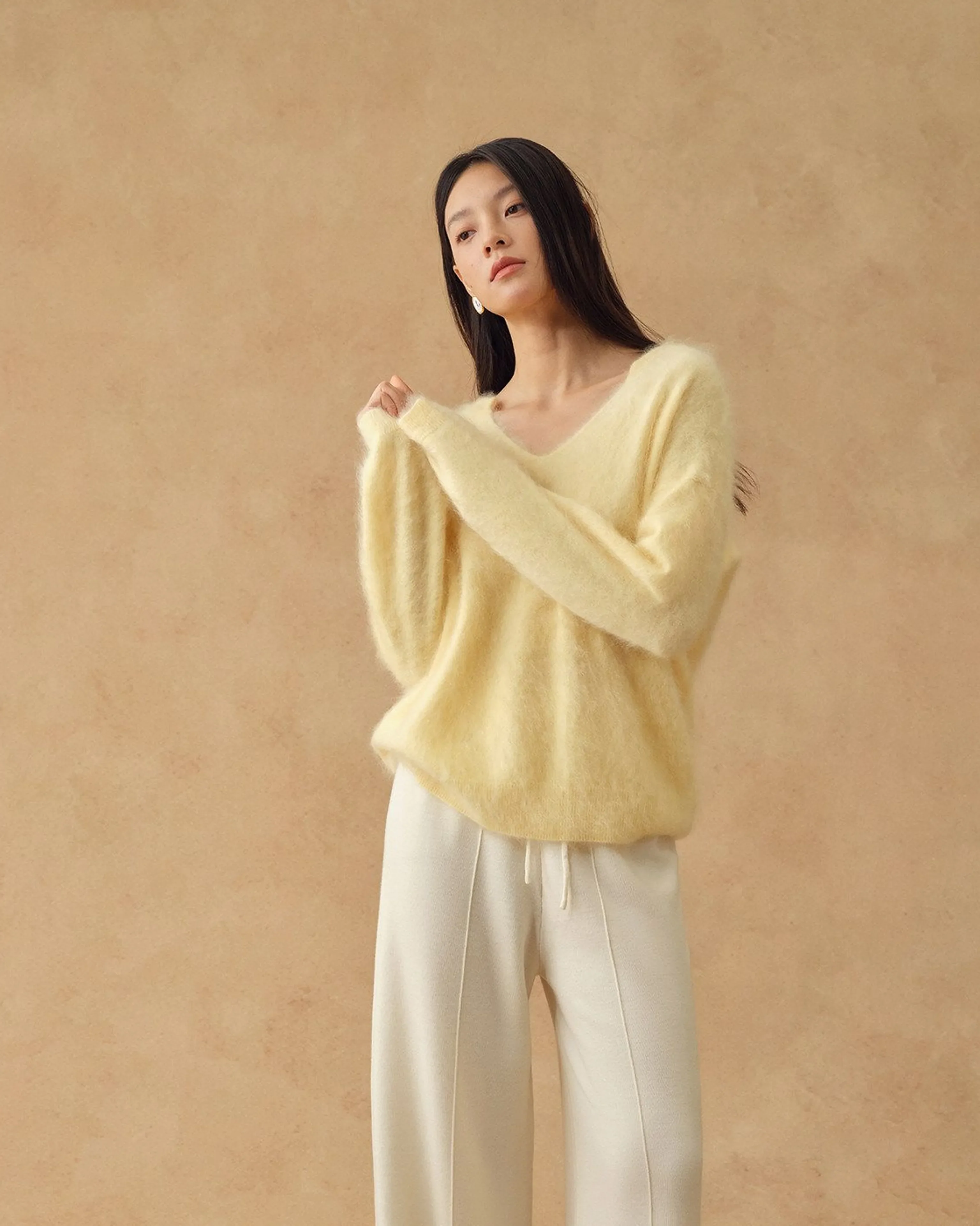 Winter Snow Oversized Cashmere V-Neck Sweater