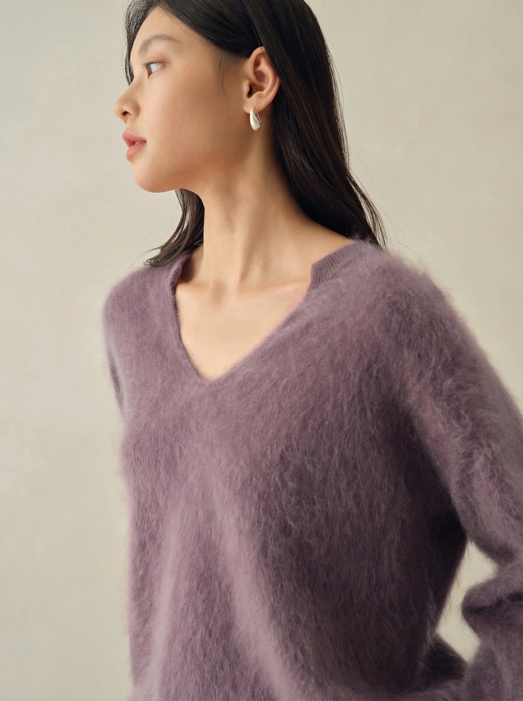 Winter Snow Oversized Cashmere V-Neck Sweater - Image 7