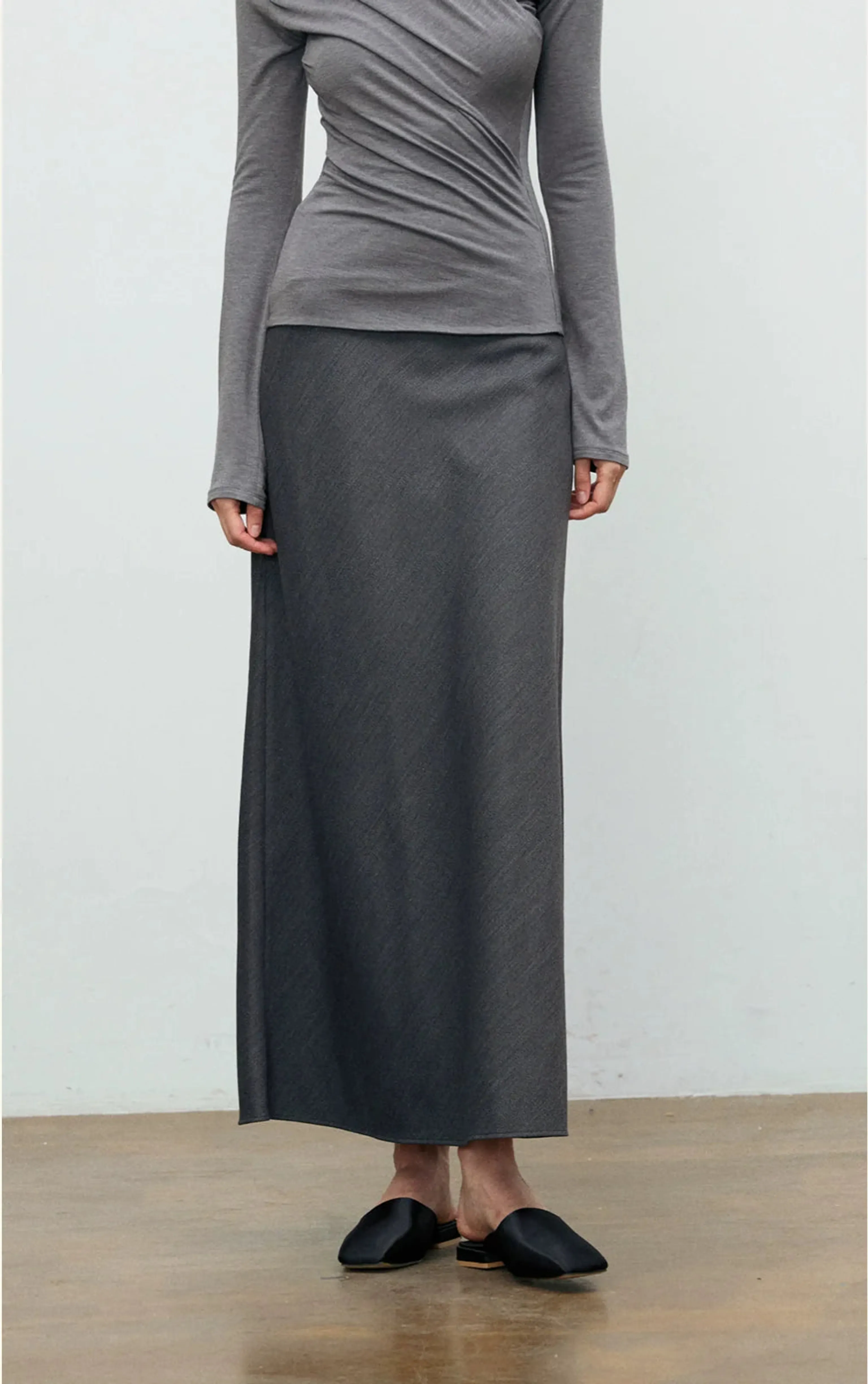 Wool-Blend Bias-Cut Midi Skirt