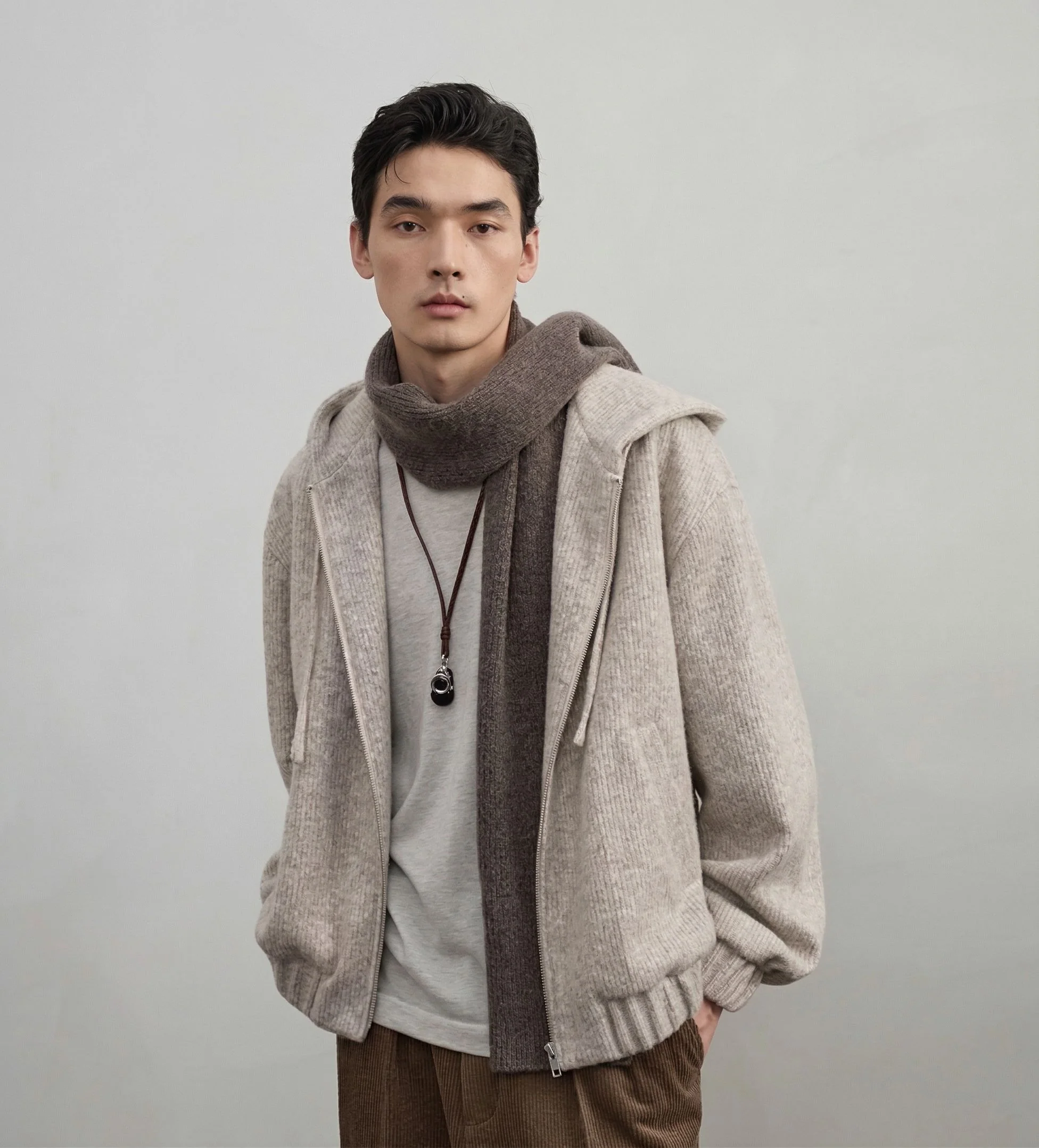 Wool-Blend Double-Zip Hooded Knit Cardigan - Image 3