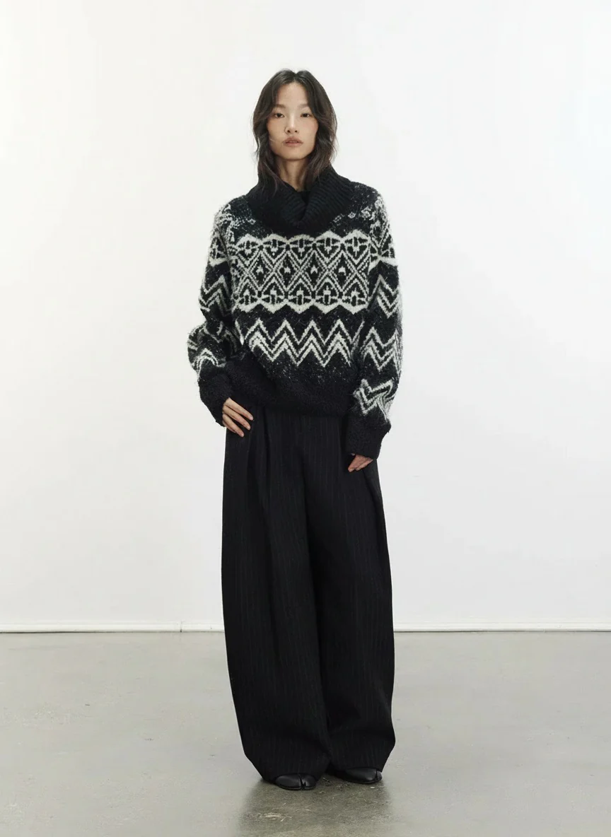 Wool-Blend Fair Isle Cowl-Neck Sweater
