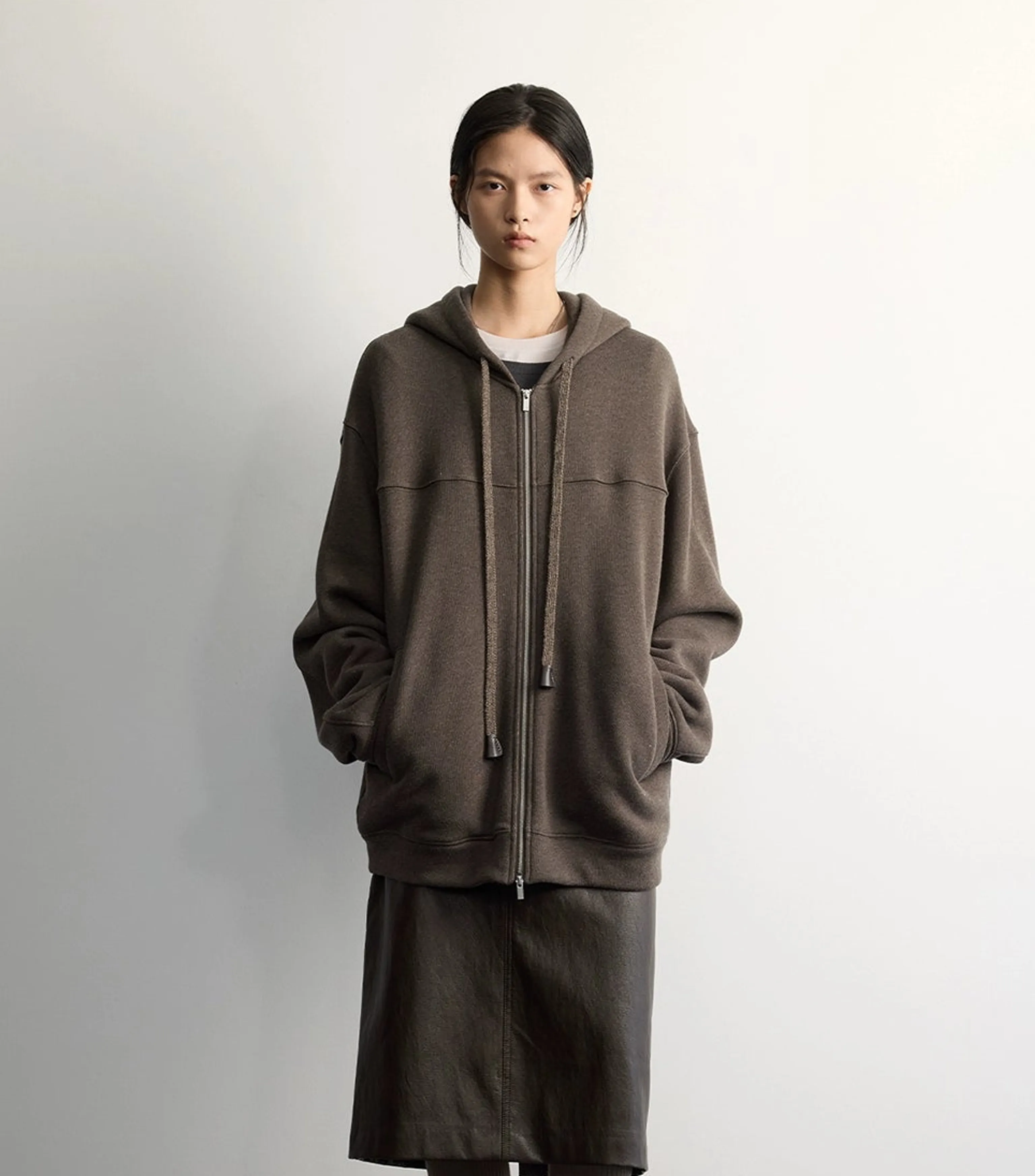 Wool Blend Fleece Zip Hoodie