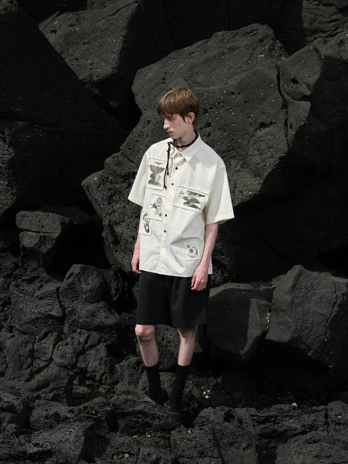 Wool-Blend Graphic Applique Shirt