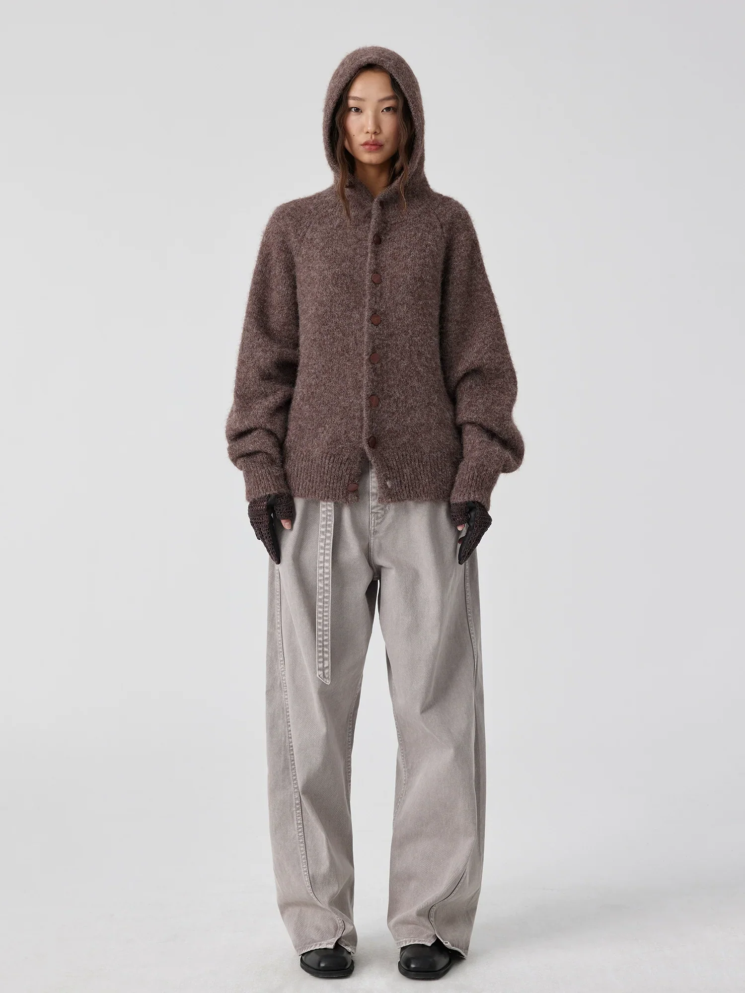 Wool-Blend Hooded Button Cardigan