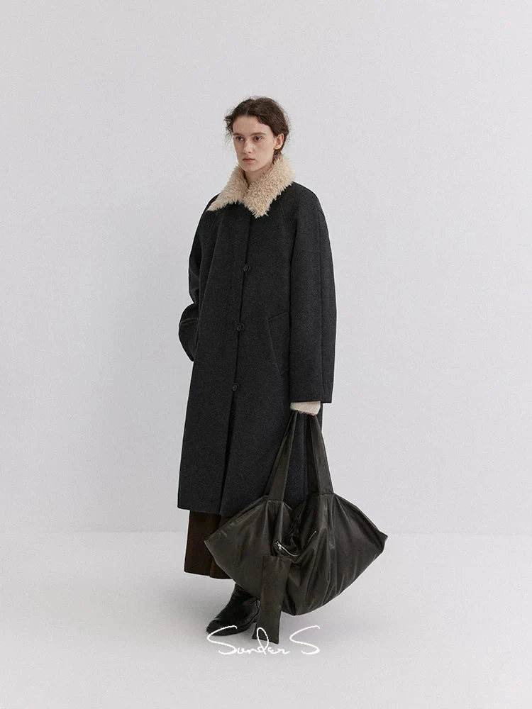 Wool-Blend Overcoat with Detachable Shearling Collar - Image 2