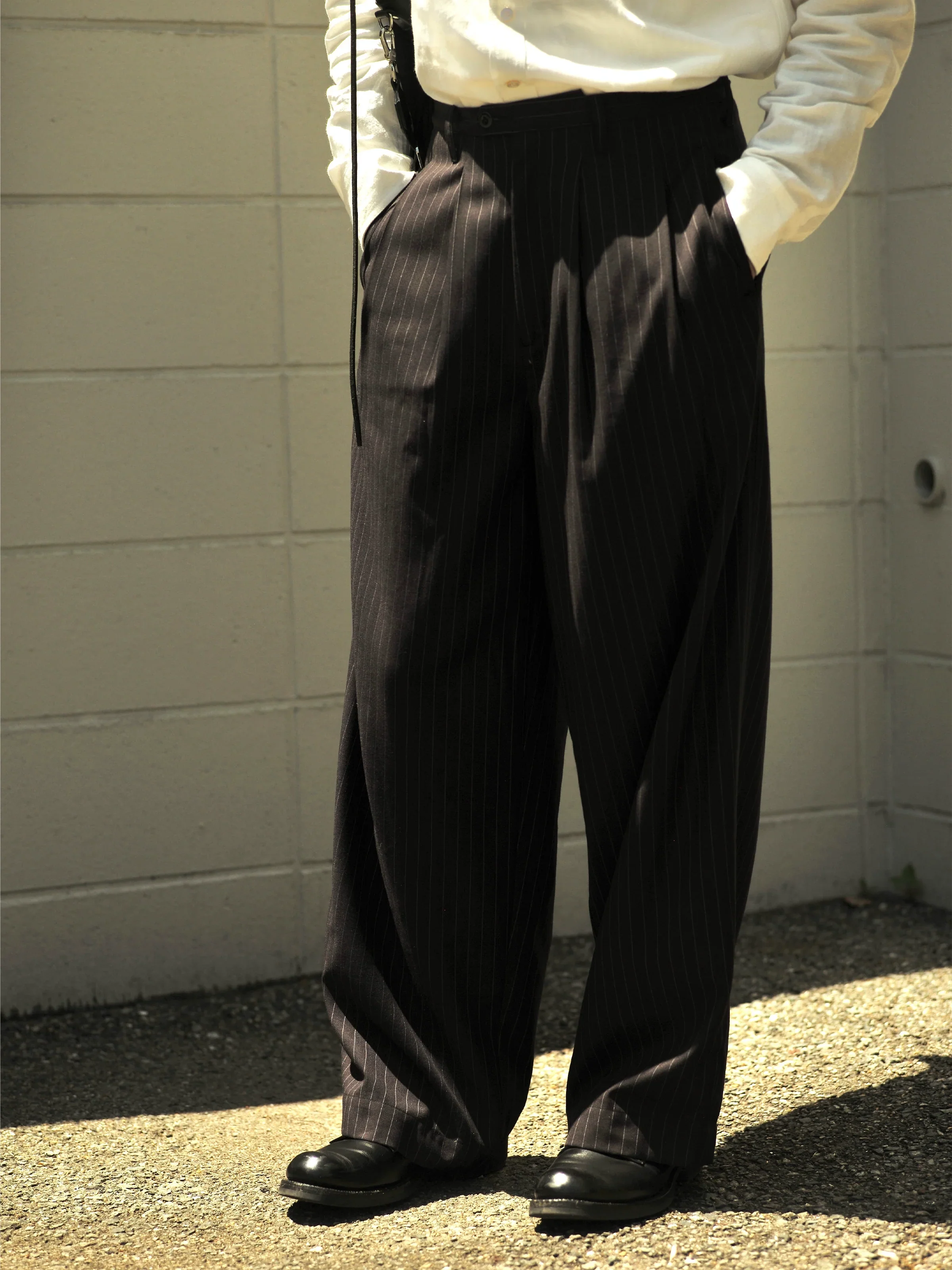 Wool-Blend Pinstripe Wide-Leg Trousers