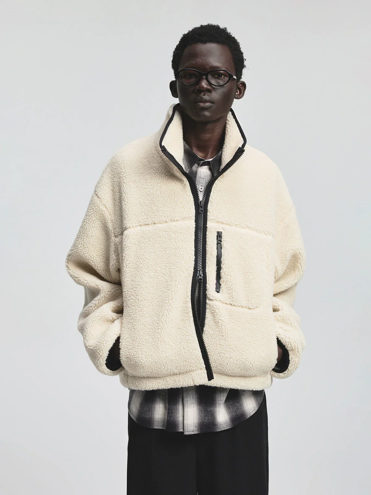 Wool-Blend Sherpa Stand Collar Jacket - Image 5
