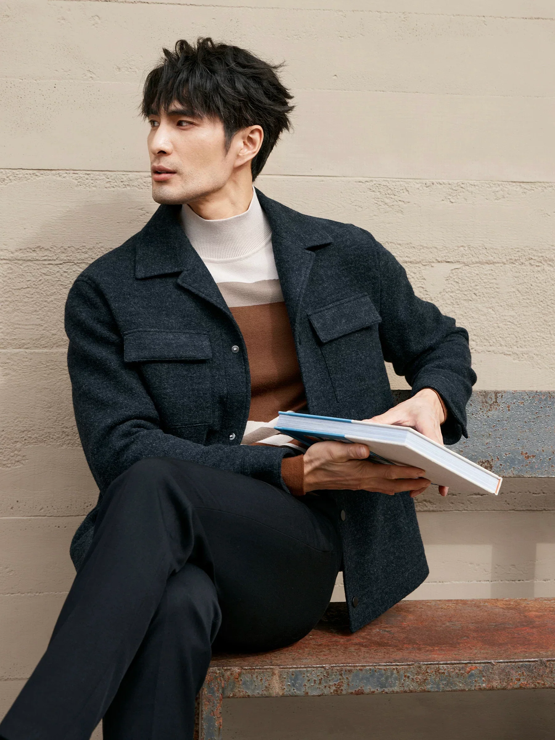 Wool Blend Snap-Front Overshirt Jacket - Image 2
