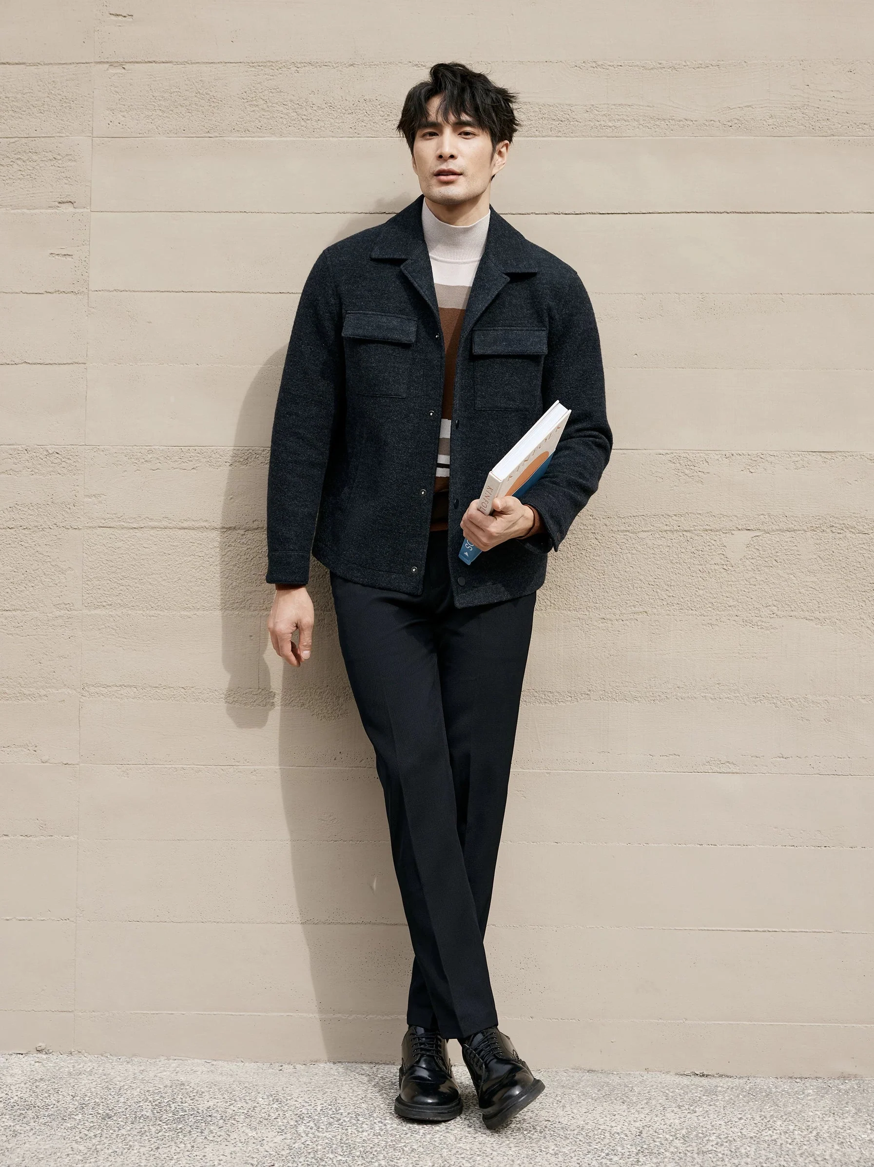 Wool Blend Snap-Front Overshirt Jacket - Image 3