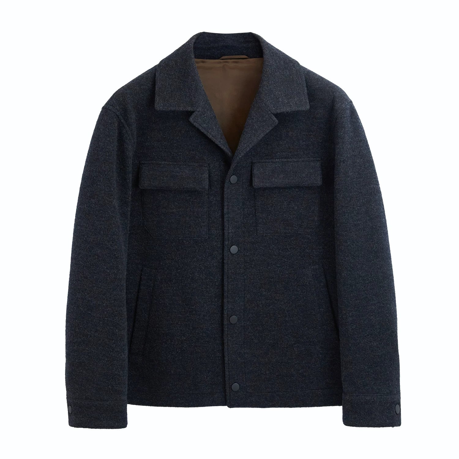 Wool Blend Snap-Front Overshirt Jacket - Image 5