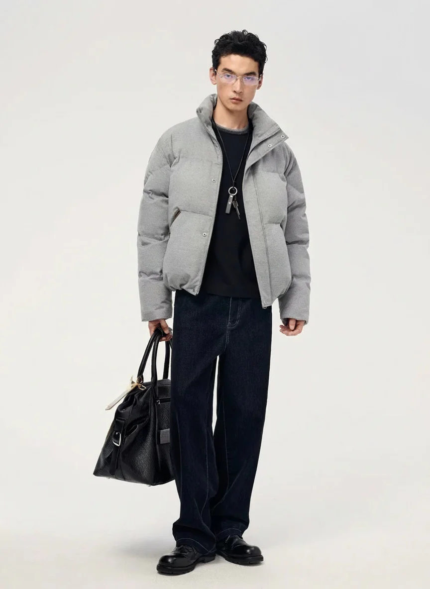 Wool-Blend Stand-Collar Down Jacket
