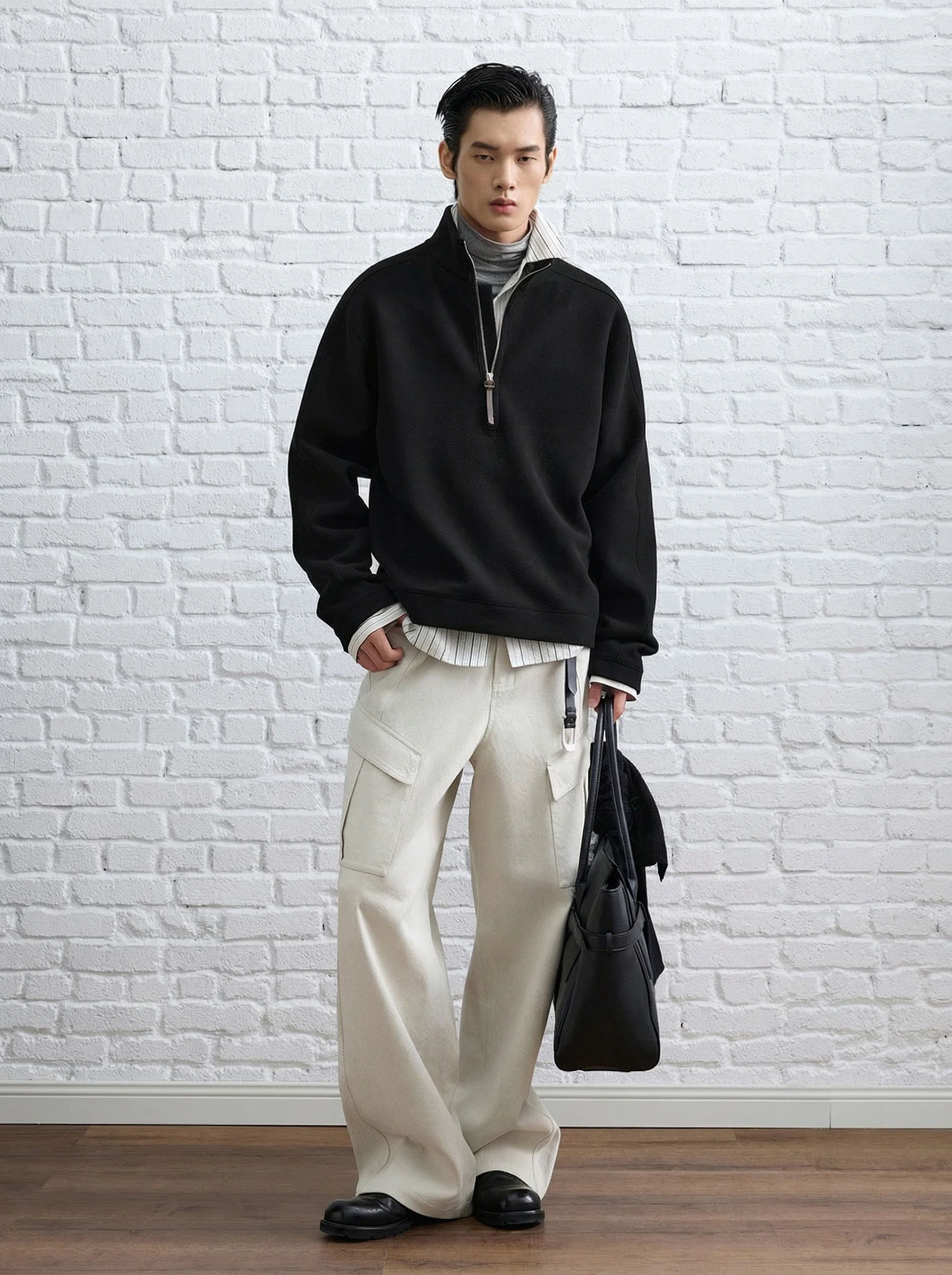 Wool-Blend Stand-Collar Half-Zip Sweatshirt - Image 2
