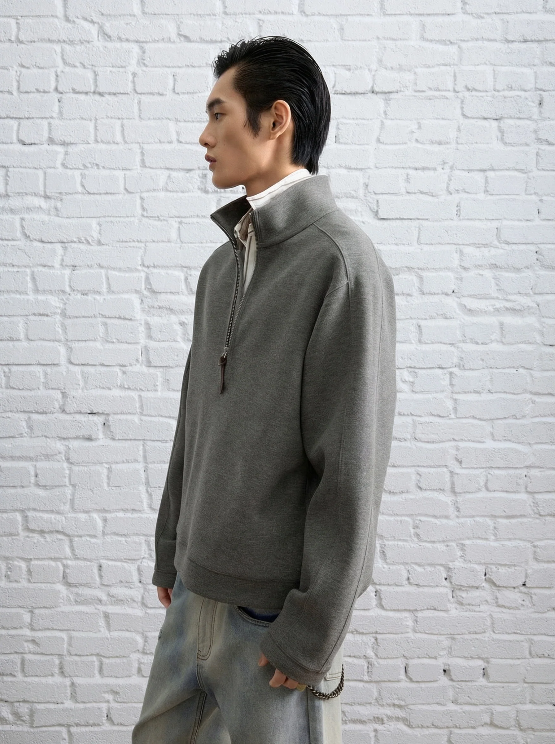 Wool-Blend Stand-Collar Half-Zip Sweatshirt - Image 4