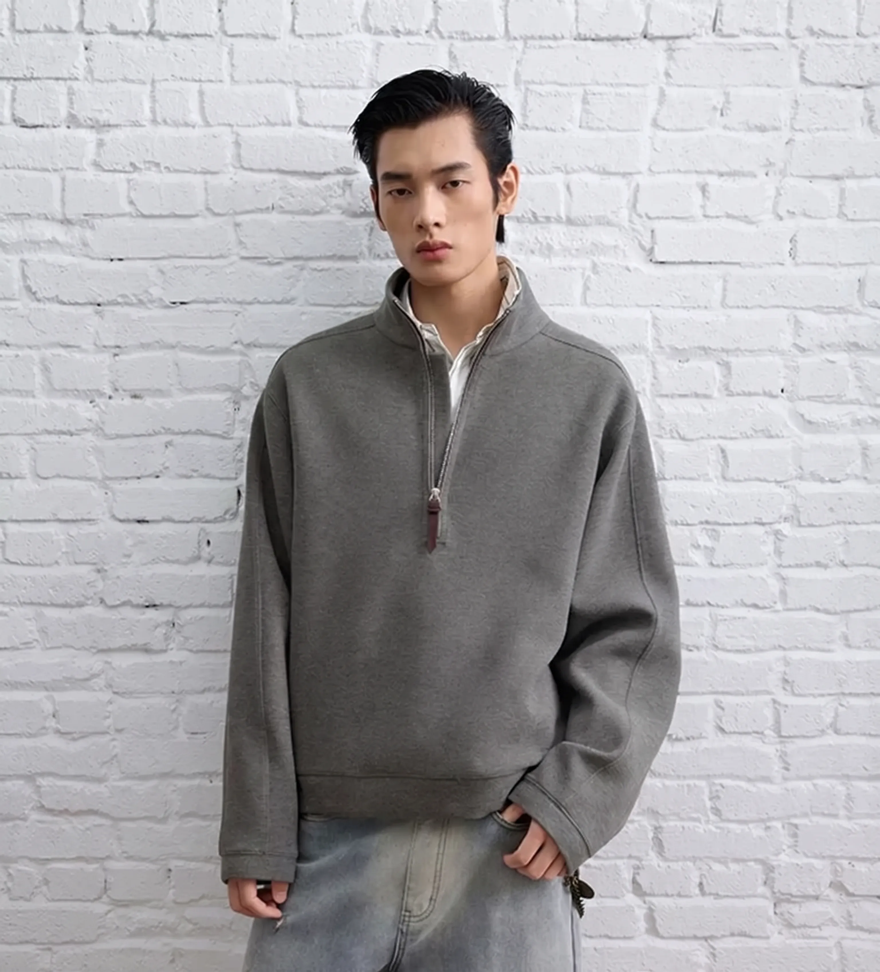 Wool-Blend Stand-Collar Half-Zip Sweatshirt - Image 6