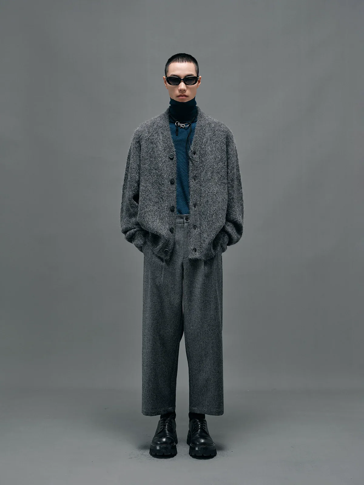 Wool Blend Wide-Leg Trousers