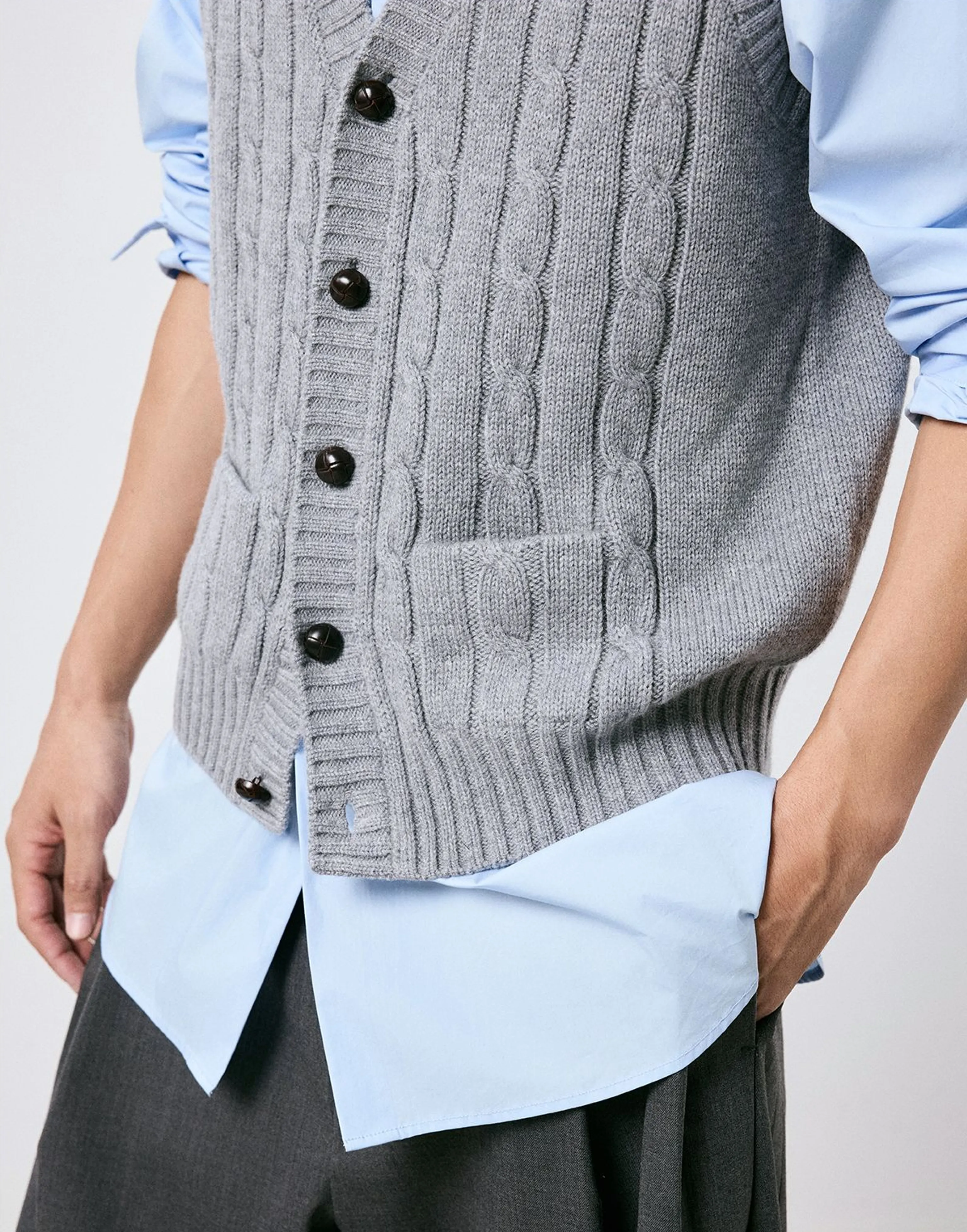 Wool Cable-Knit V-Neck Vest - Image 5
