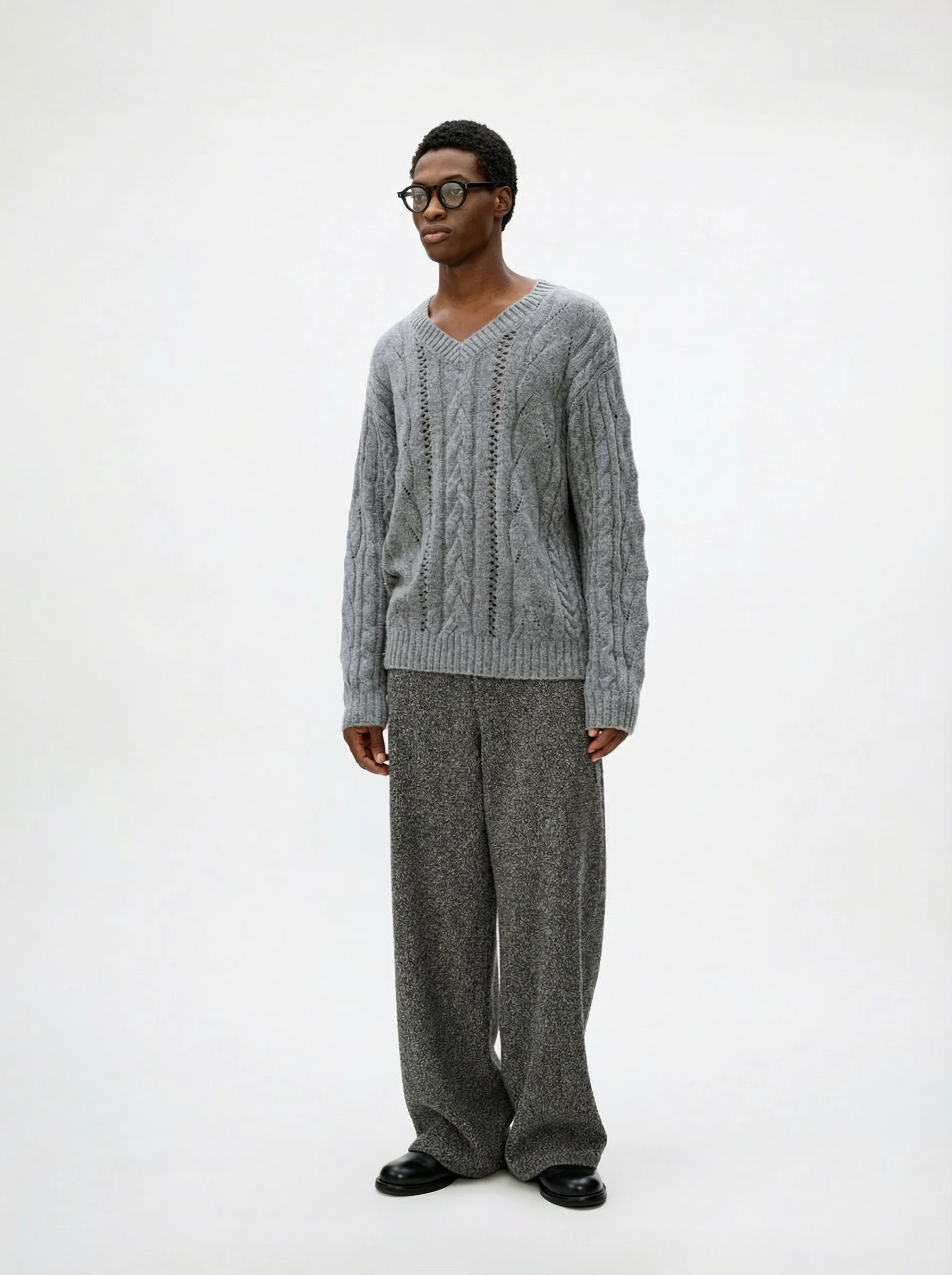 Wool Cable V-Neck Sweater - Image 2