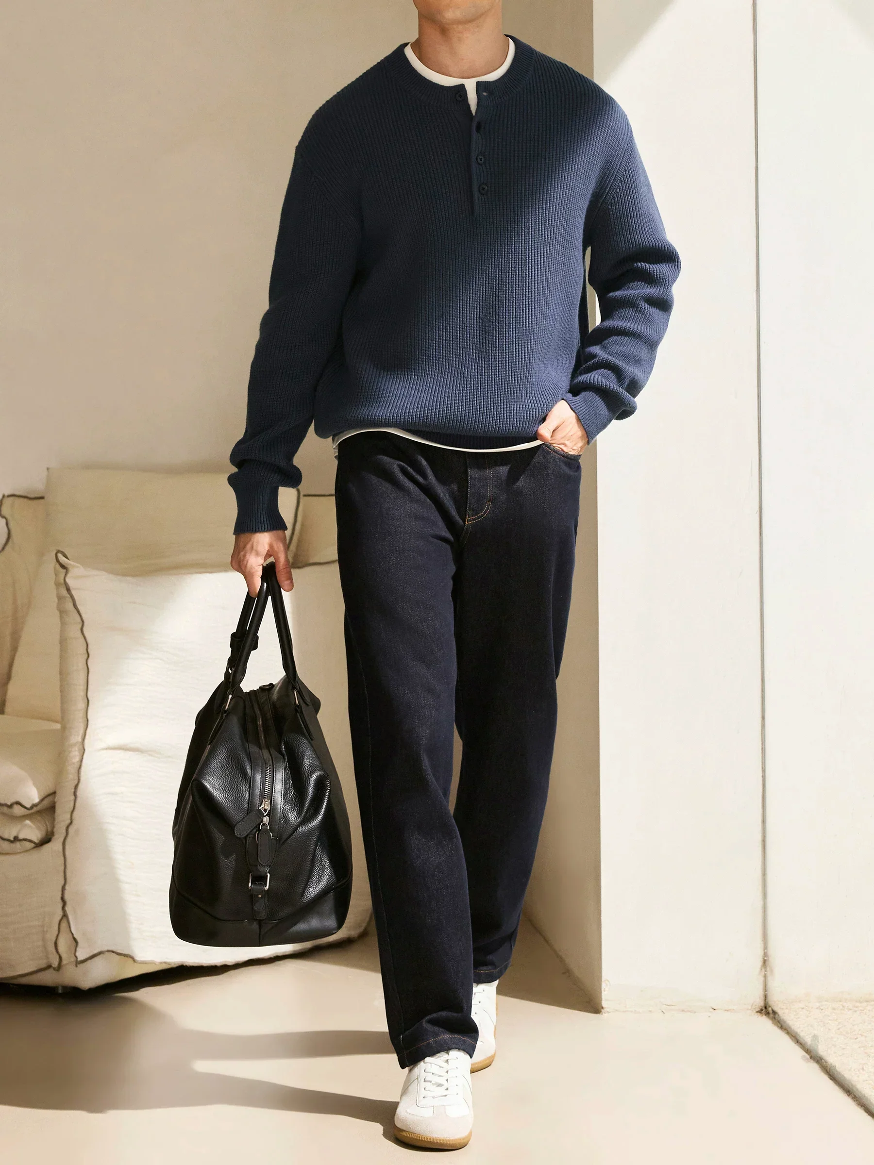Wool-Cashmere Henley Sweater - Image 2