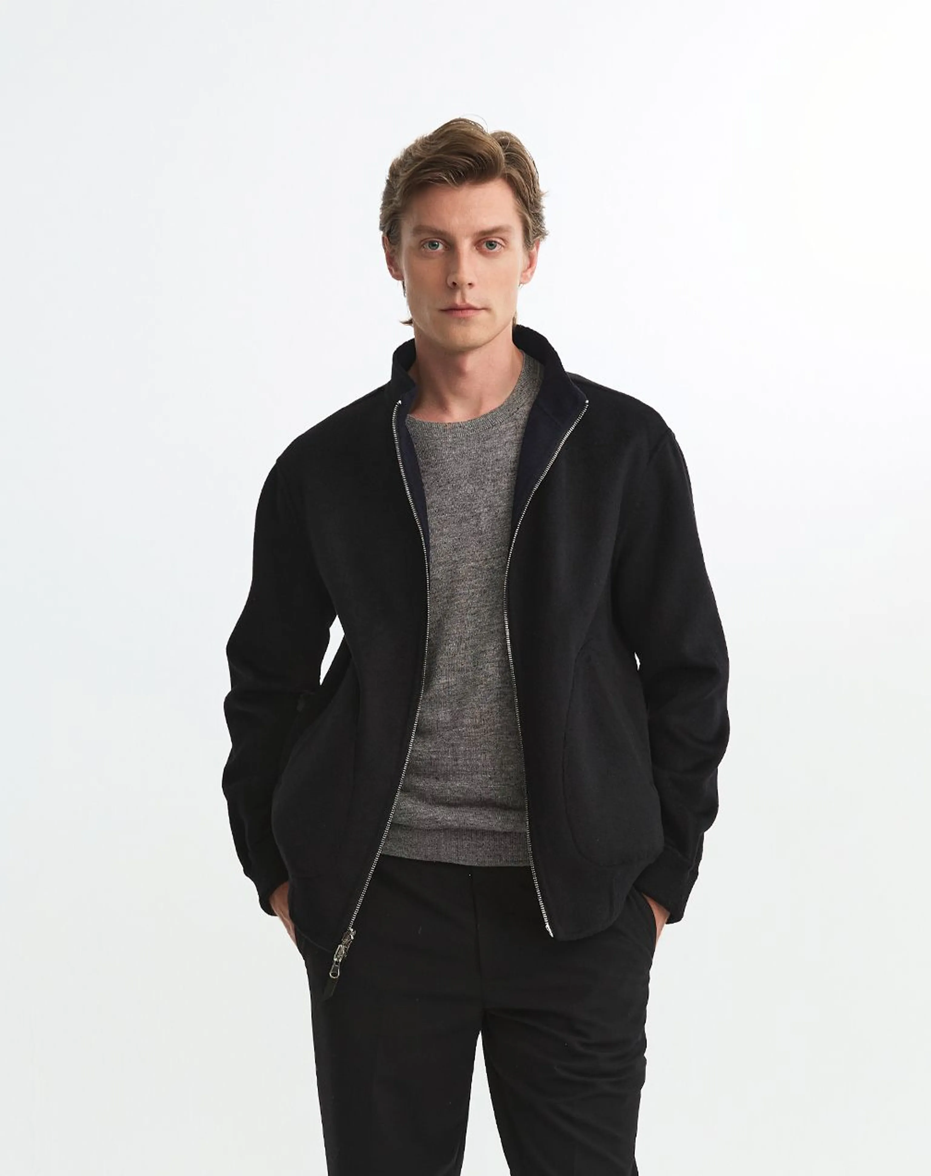 Wool-Cashmere Stand Collar Jacket