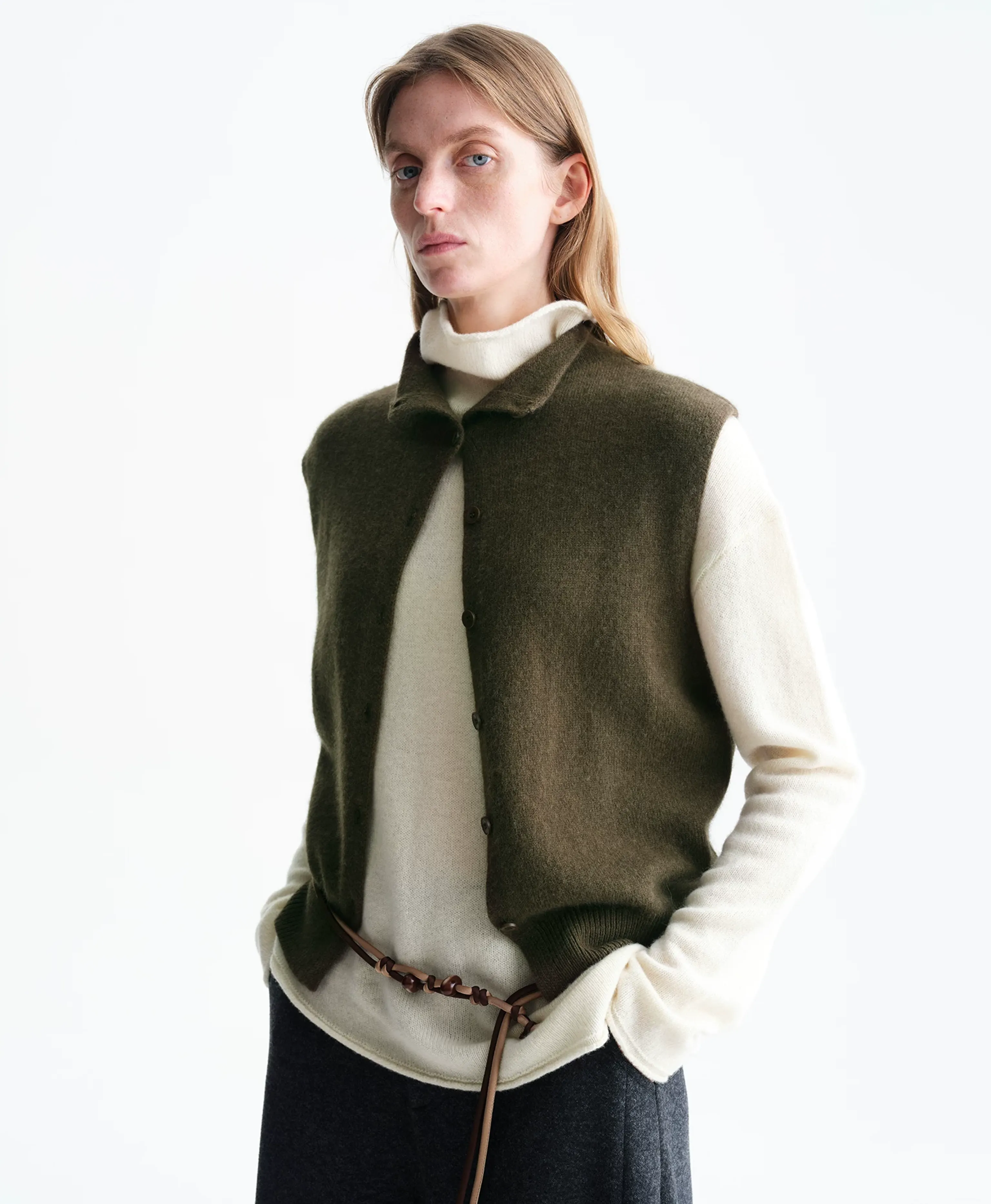 Wool-Cashmere Stand Collar Knit Vest - Image 3