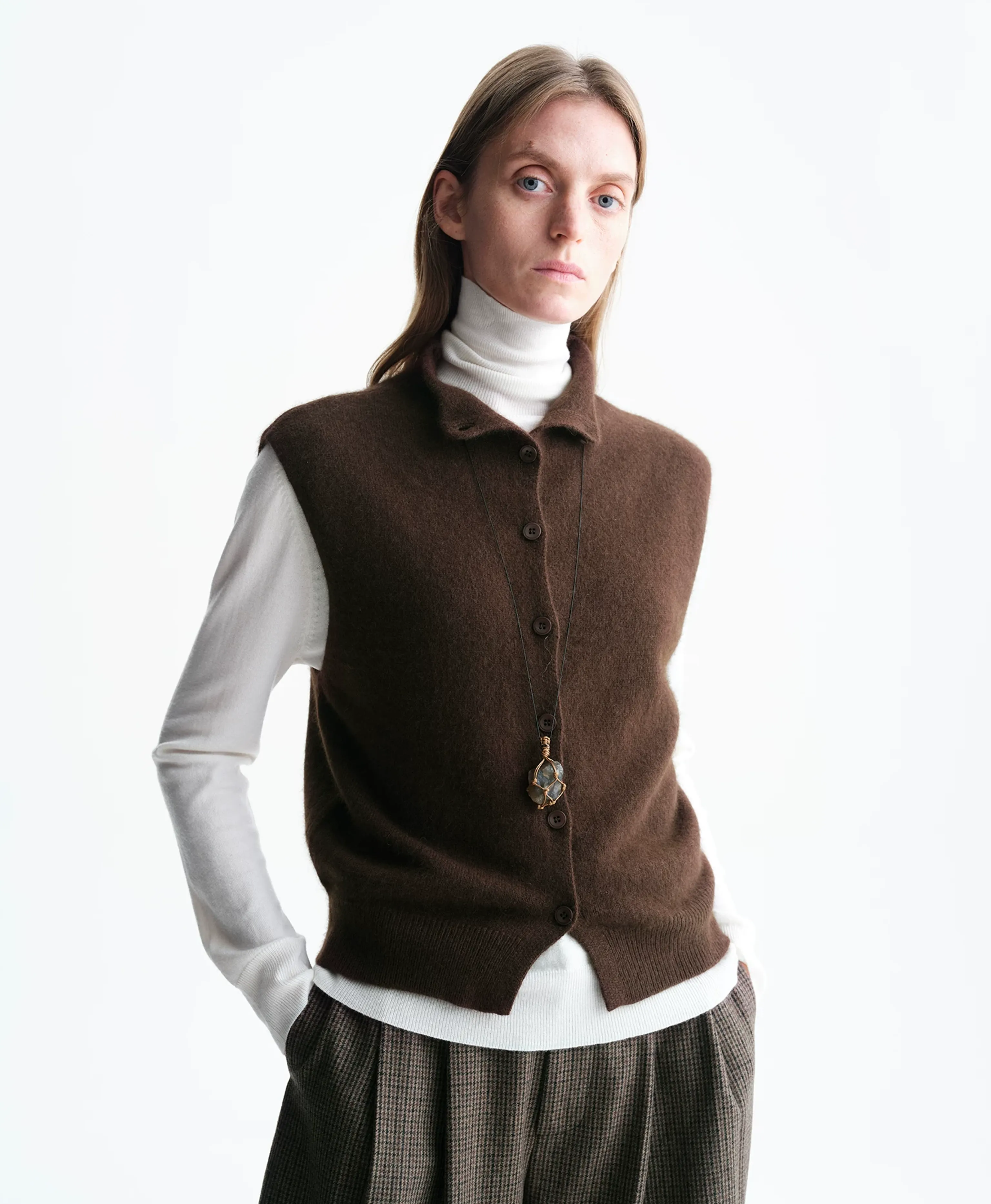 Wool-Cashmere Stand Collar Knit Vest - Image 5