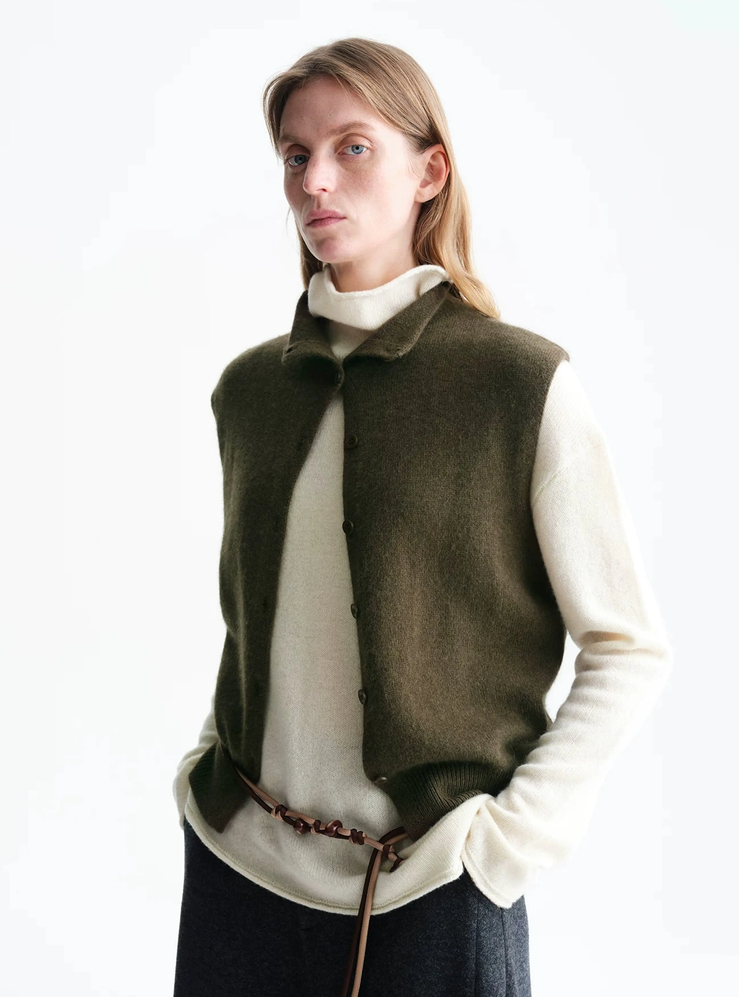 Wool-Cashmere Stand Collar Knit Vest - Image 8
