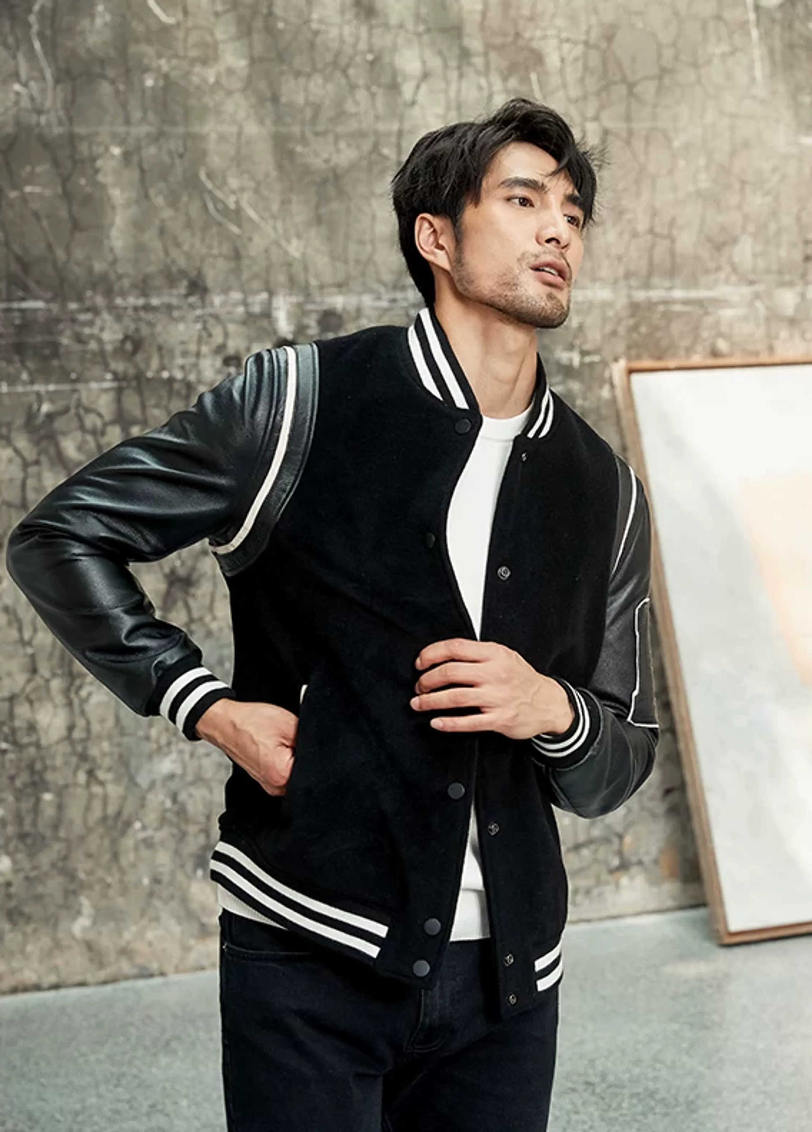 Wool-Cowhide Varsity Jacket