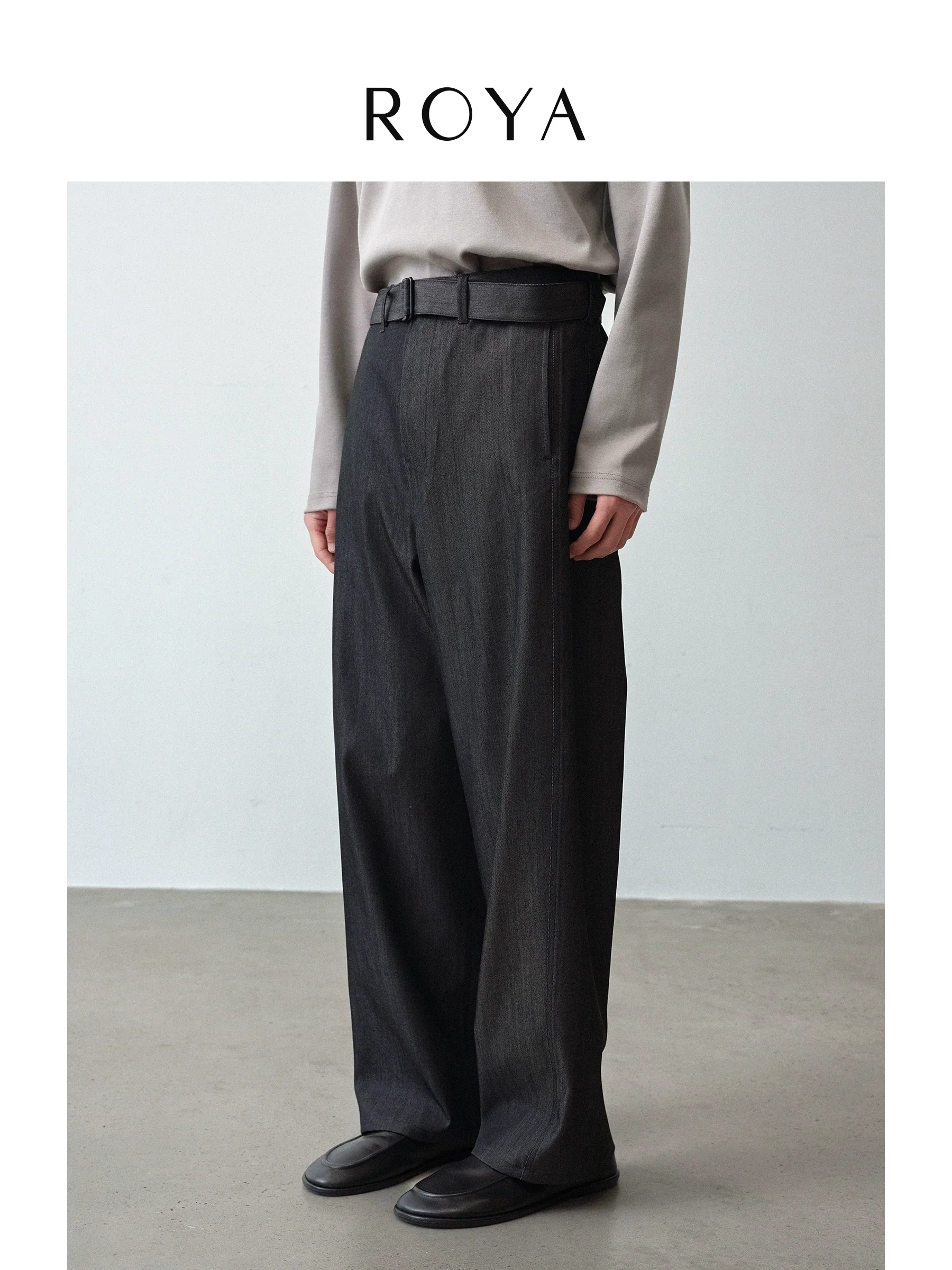 Wool Denim Belted Wide-Leg Trousers - Image 2