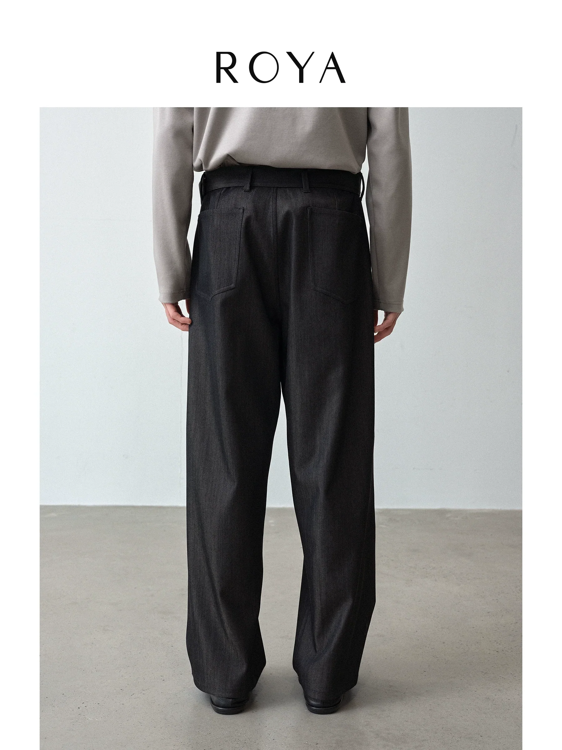 Wool Denim Belted Wide-Leg Trousers - Image 3
