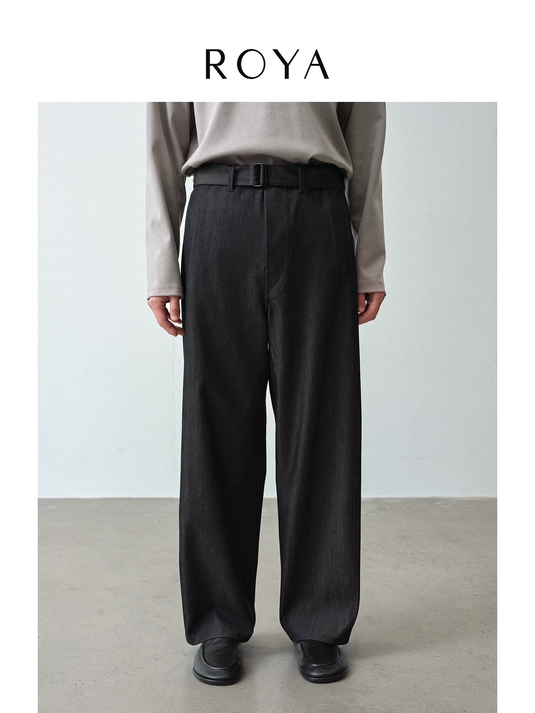 Wool Denim Belted Wide-Leg Trousers - Image 4