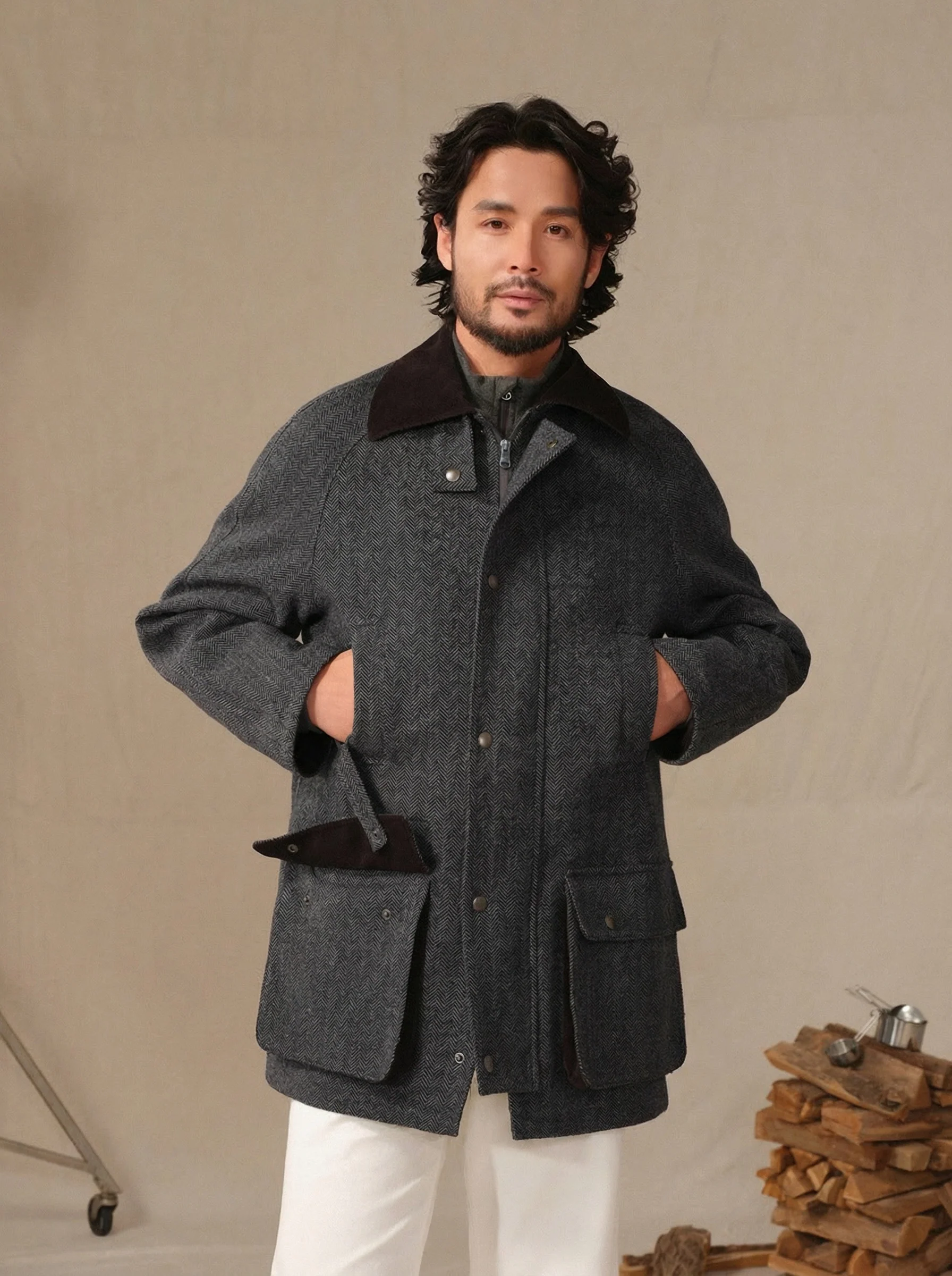 Wool Herringbone Field Jacket - Image 3