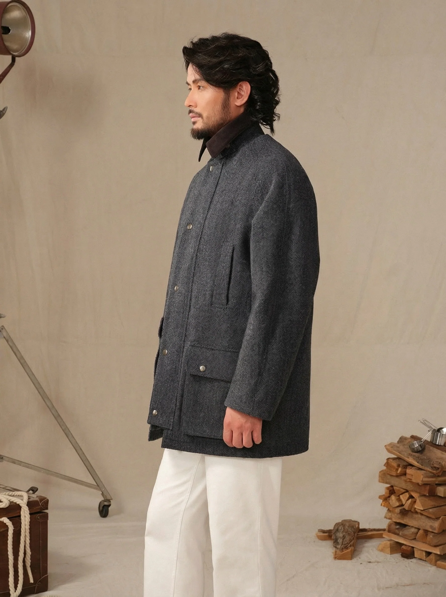 Wool Herringbone Field Jacket - Image 5