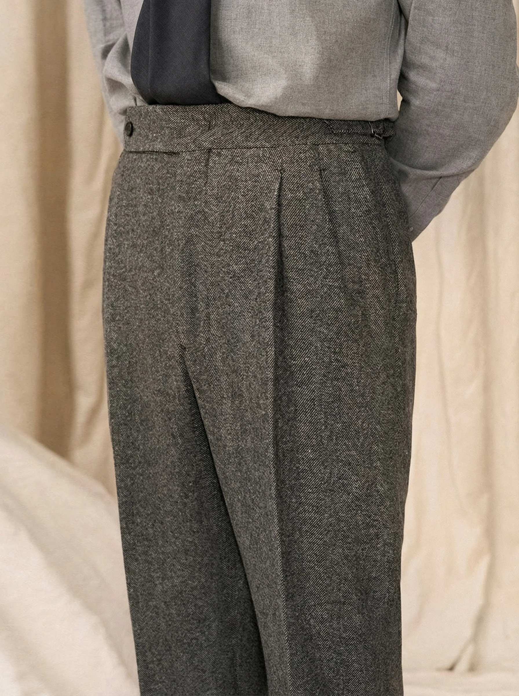 Wool Herringbone Trousers - Image 3