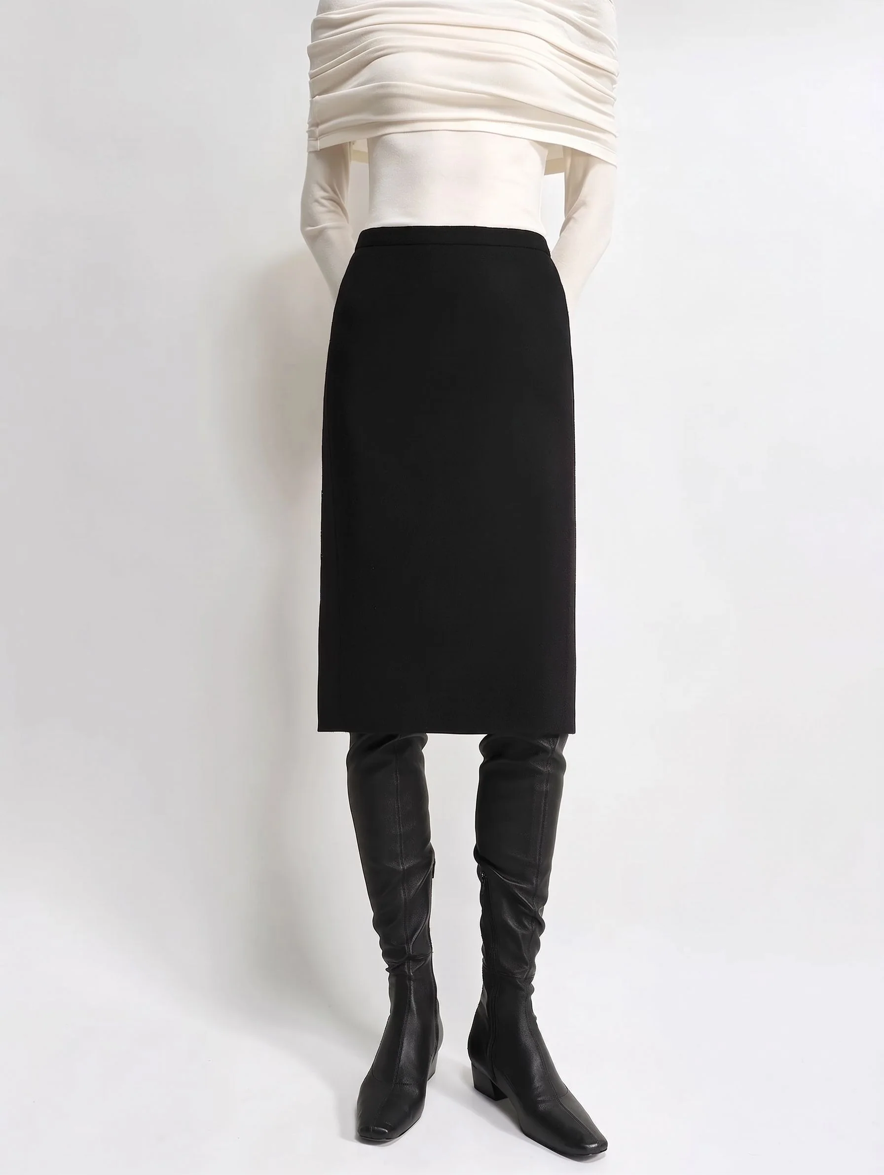 Wool Midi Pencil Skirt