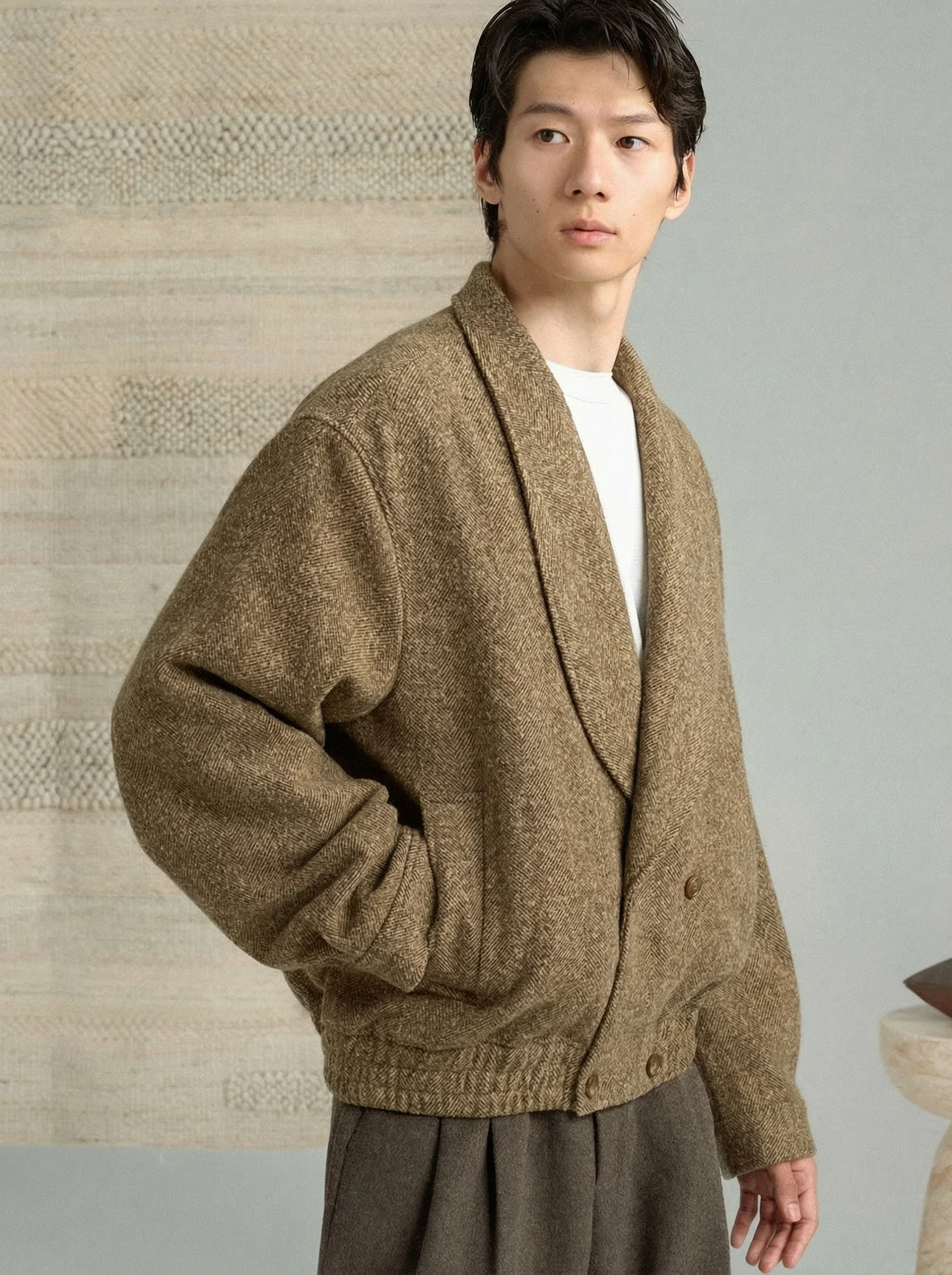 Wool Shawl Collar Double-Breasted Jacket - Image 2