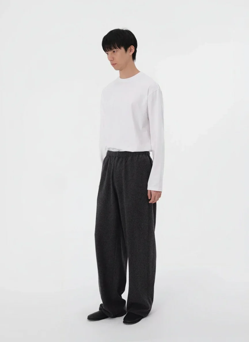 Wool Silk Elastic Wide-Leg Trousers