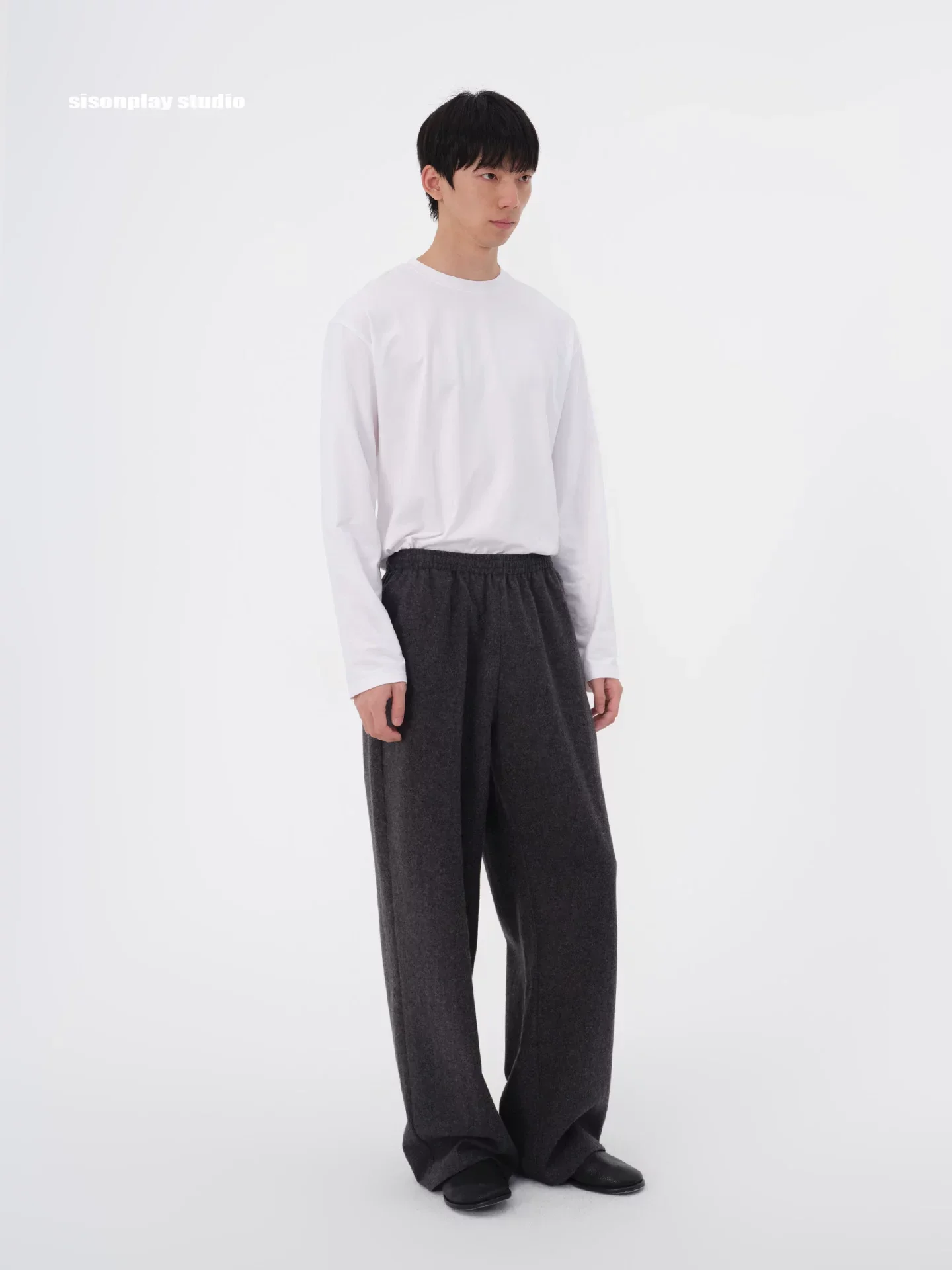 Wool Silk Elastic Wide-Leg Trousers - Image 2